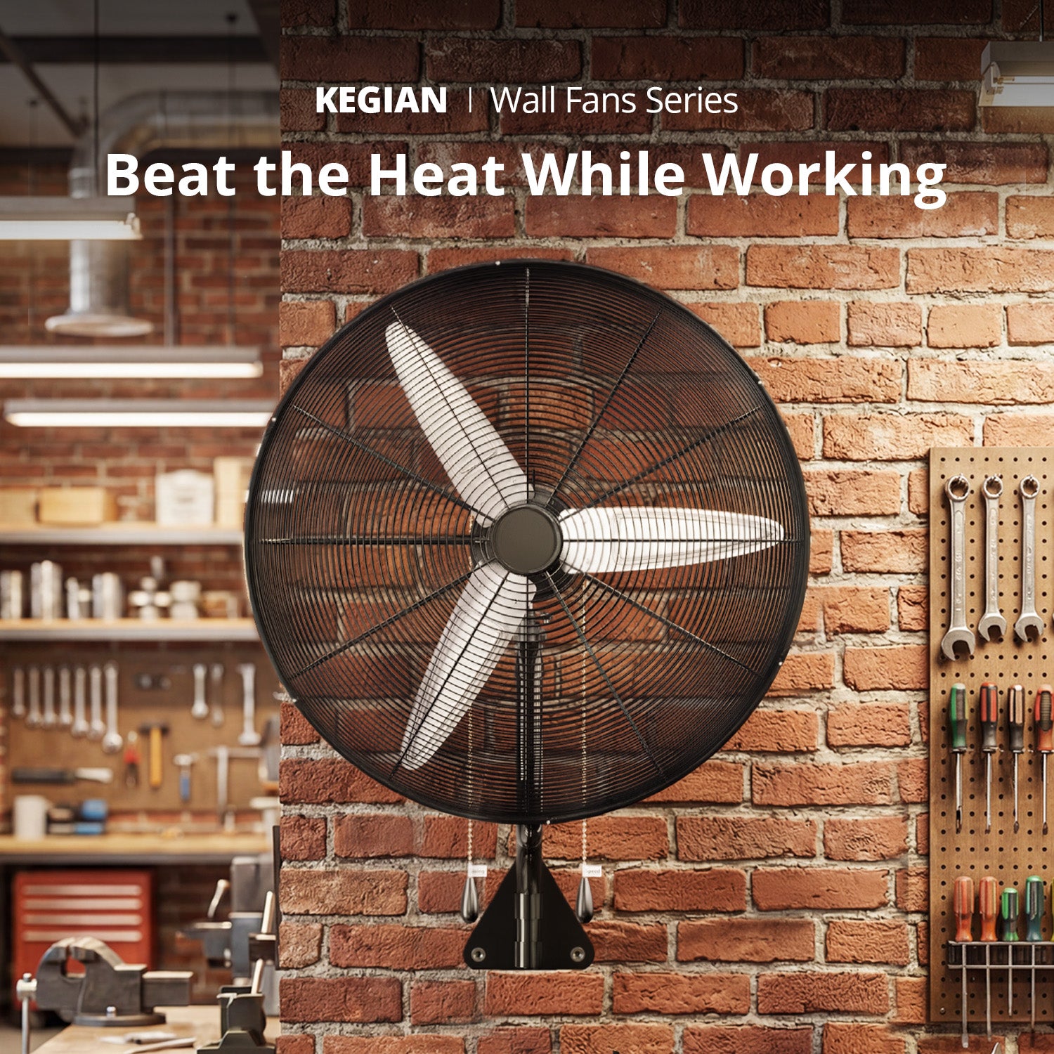 KEGIAN 26 Inch Wall Mount Fan, 9200 CFM High Velocity Oscillating Fan with 3 Speeds, Adjustable Tilt, Heavy Duty Industrial Wall Mounted Fan for Garage, Shop, Patio, Porch, Outdoor