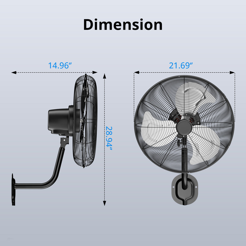KEGIAN 20" Wall Mount Fan, Wall Fans Oscillating with 3 Speeds, 100° Oscillation, Max 5600 CFM, Adjustable Tilt, Heavy Duty, High Velocity, Outdoor Fans for Patios