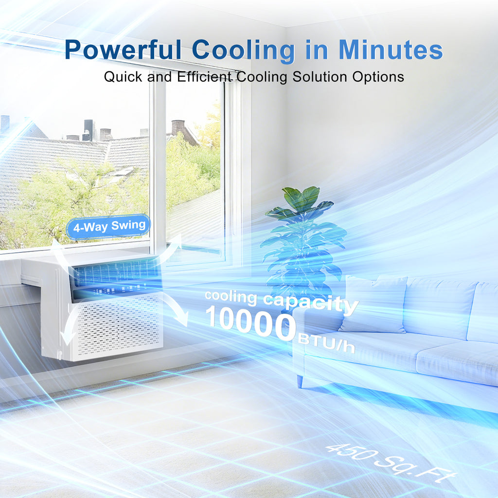 KEGIAN U-Shaped Window Air Conditioner 10,000 BTU, Ultra Quiet Window AC Units Cools up to 450 Sq. Ft, 6 Modes, 24H Timer, Remote, Energy Saver, Easy Install for Bedroom, Home and Office