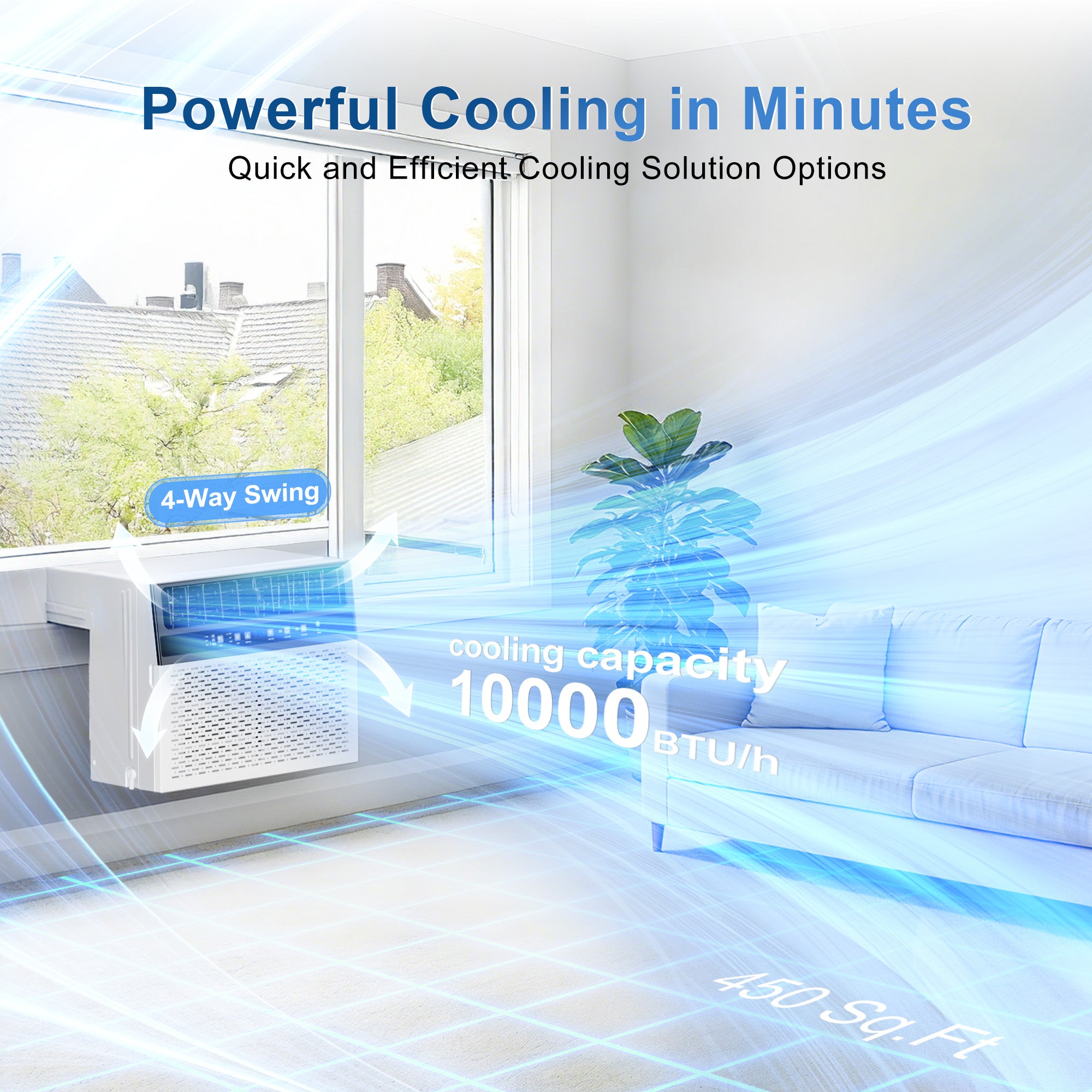 KEGIAN U-Shaped Window Air Conditioner 10,000 BTU, Ultra Quiet Window AC Units Cools up to 450 Sq. Ft, 6 Modes, 24H Timer, Remote, Energy Saver, Easy Install for Bedroom, Home and Office