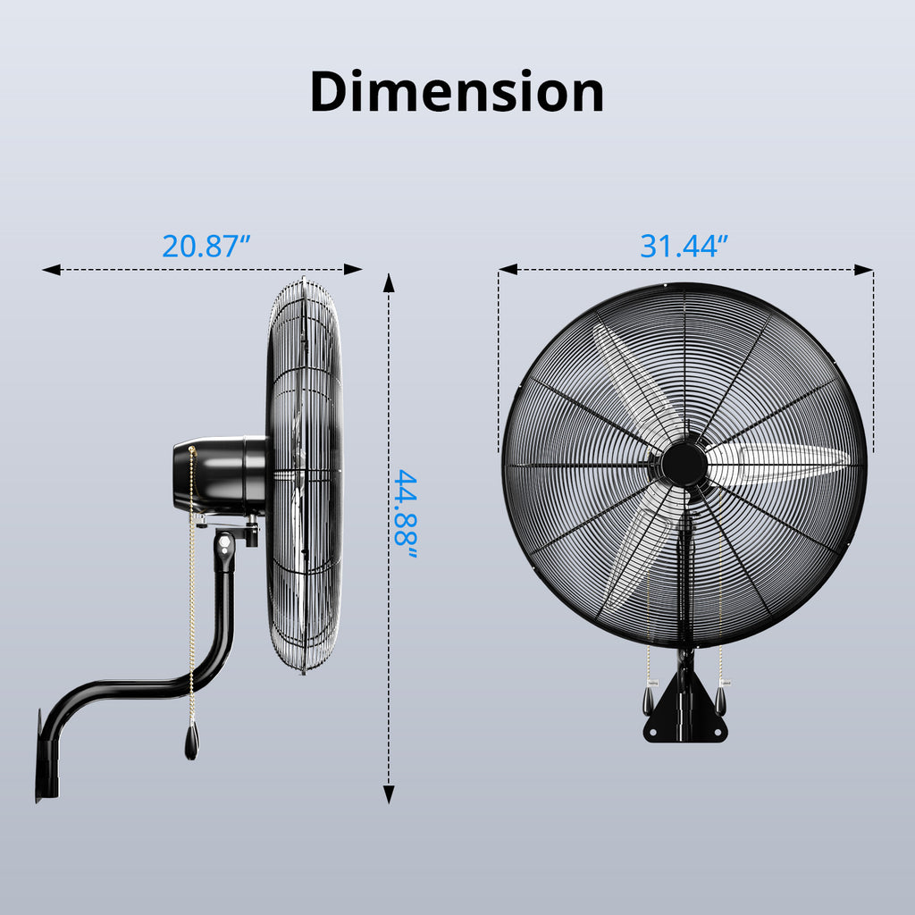 KEGIAN 30 Inch Wall Mount Fan, 11200 CFM High Velocity Oscillating Fan with 3 Speeds, Adjustable Tilt, Heavy Duty Industrial Wall Mounted Fan for Garage, Shop, Patio, Porch, Outdoor