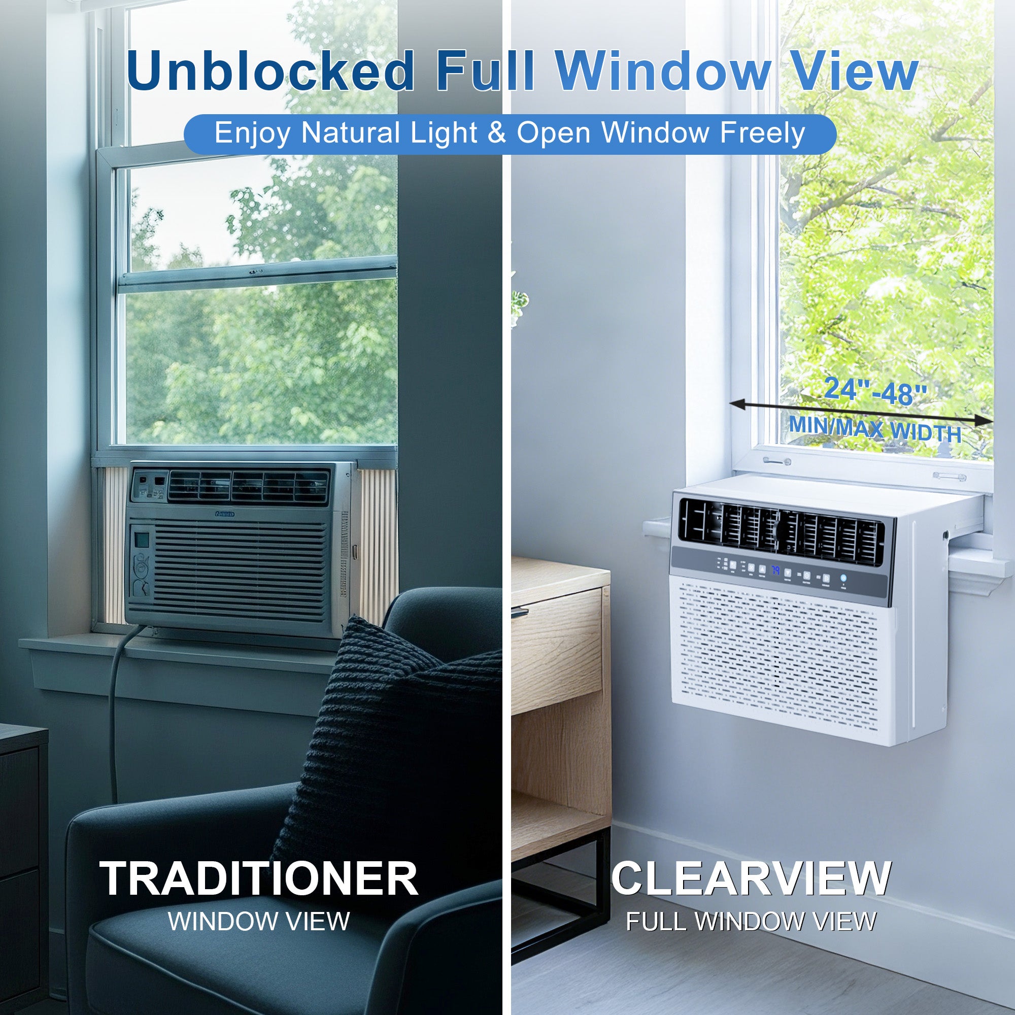 KEGIAN U-Shaped Window Air Conditioner 12,000 BTU, Ultra Quiet Window AC Units Cools up to 550 Sq. Ft, 6 Modes, 24H Timer, Remote, Energy Saver, Easy Install AC Unit For Bedroom, Home and Office