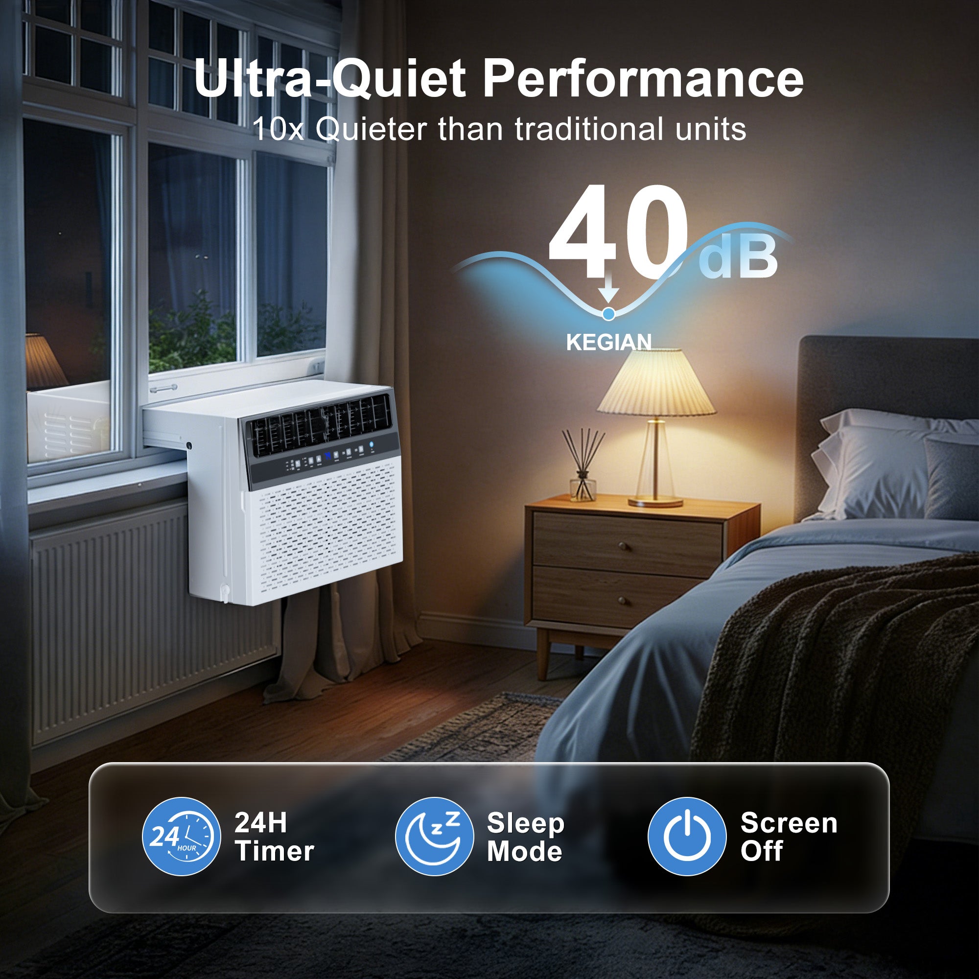 KEGIAN U-Shaped Window Air Conditioner 12,000 BTU, Ultra Quiet Window AC Units Cools up to 550 Sq. Ft, 6 Modes, 24H Timer, Remote, Energy Saver, Easy Install AC Unit For Bedroom, Home and Office