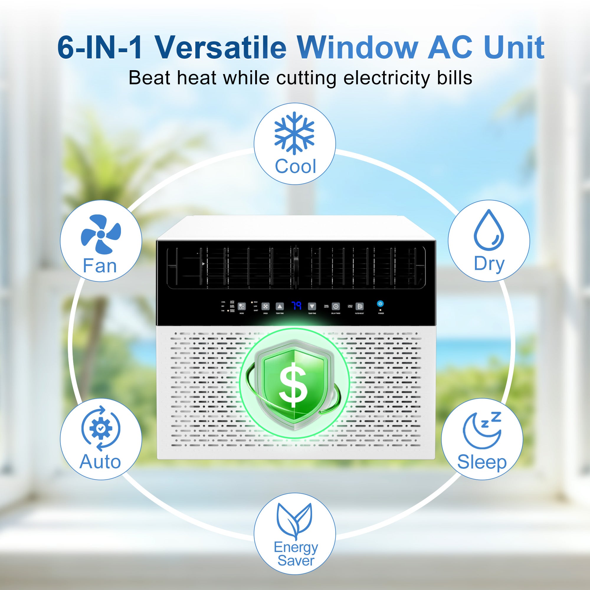 KEGIAN U-Shaped Window Air Conditioner 10,000 BTU, Ultra Quiet Window AC Units Cools up to 450 Sq. Ft, 6 Modes, 24H Timer, Remote, Energy Saver, Easy Install for Bedroom, Home and Office