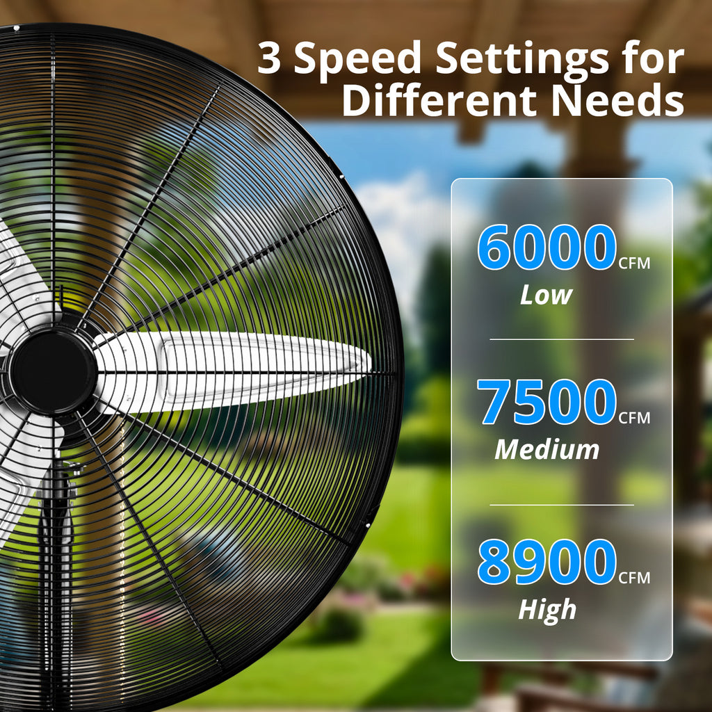 KEGIAN 30 Inch Wall Mount Fan, 11200 CFM High Velocity Oscillating Fan with 3 Speeds, Adjustable Tilt, Heavy Duty Industrial Wall Mounted Fan for Garage, Shop, Patio, Porch, Outdoor