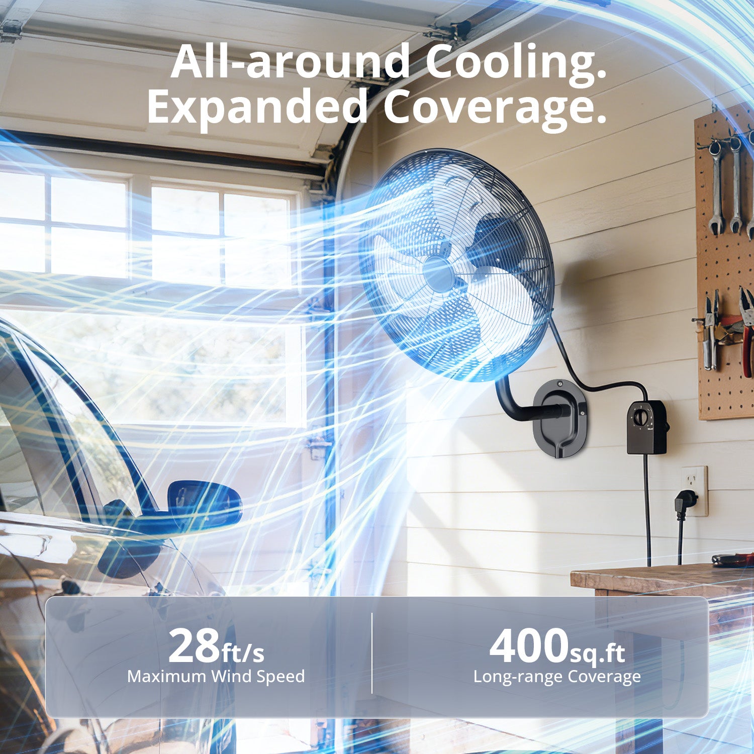 KEGIAN 20" Wall Mount Fan, Wall Fans Oscillating with 3 Speeds, 100° Oscillation, Max 5600 CFM, Adjustable Tilt, Heavy Duty, High Velocity, Outdoor Fans for Patios