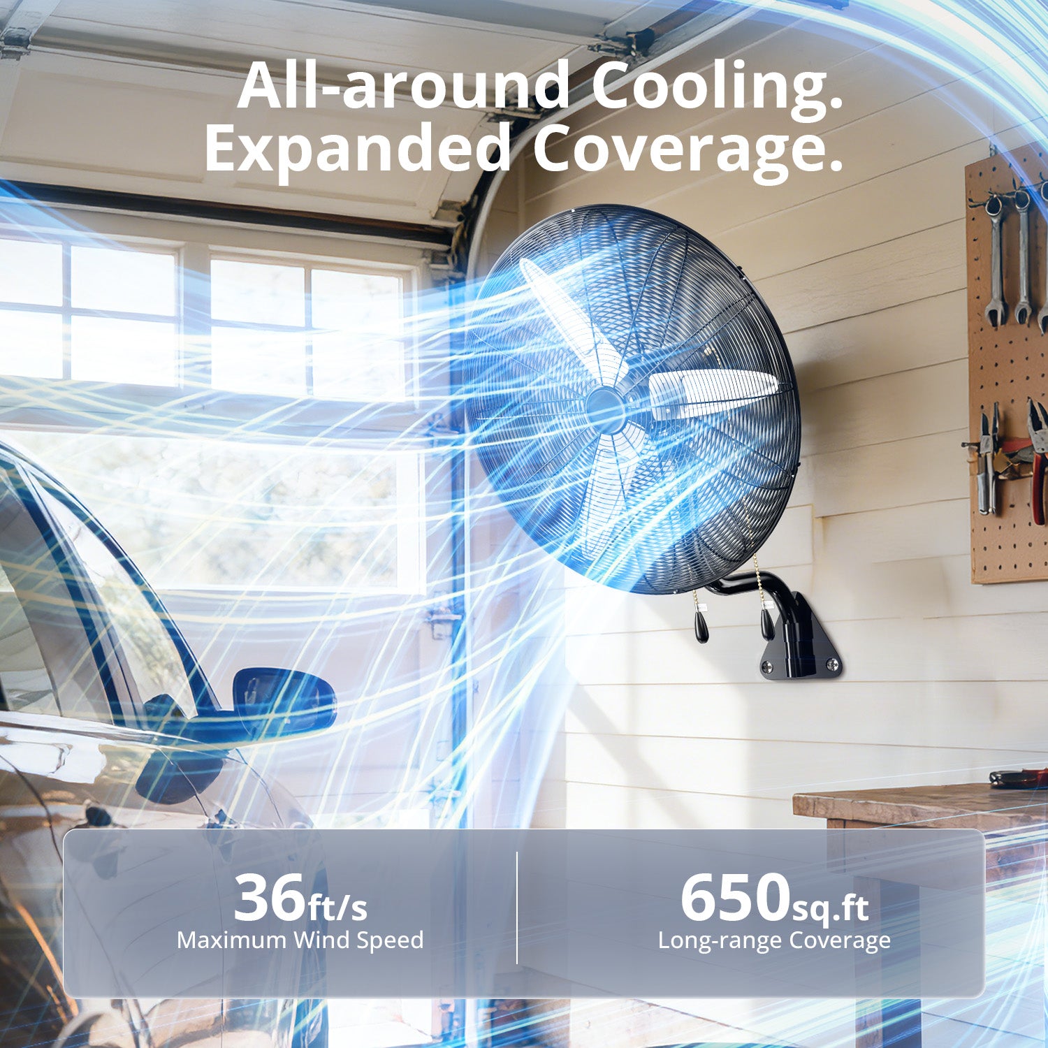 KEGIAN 30 Inch Wall Mount Fan, 11200 CFM High Velocity Oscillating Fan with 3 Speeds, Adjustable Tilt, Heavy Duty Industrial Wall Mounted Fan for Garage, Shop, Patio, Porch, Outdoor