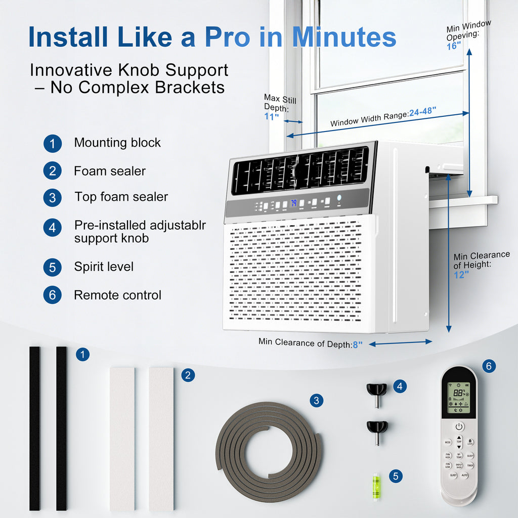 KEGIAN U-Shaped Window Air Conditioner 12,000 BTU, Ultra Quiet Window AC Units Cools up to 550 Sq. Ft, 6 Modes, 24H Timer, Remote, Energy Saver, Easy Install AC Unit For Bedroom, Home and Office
