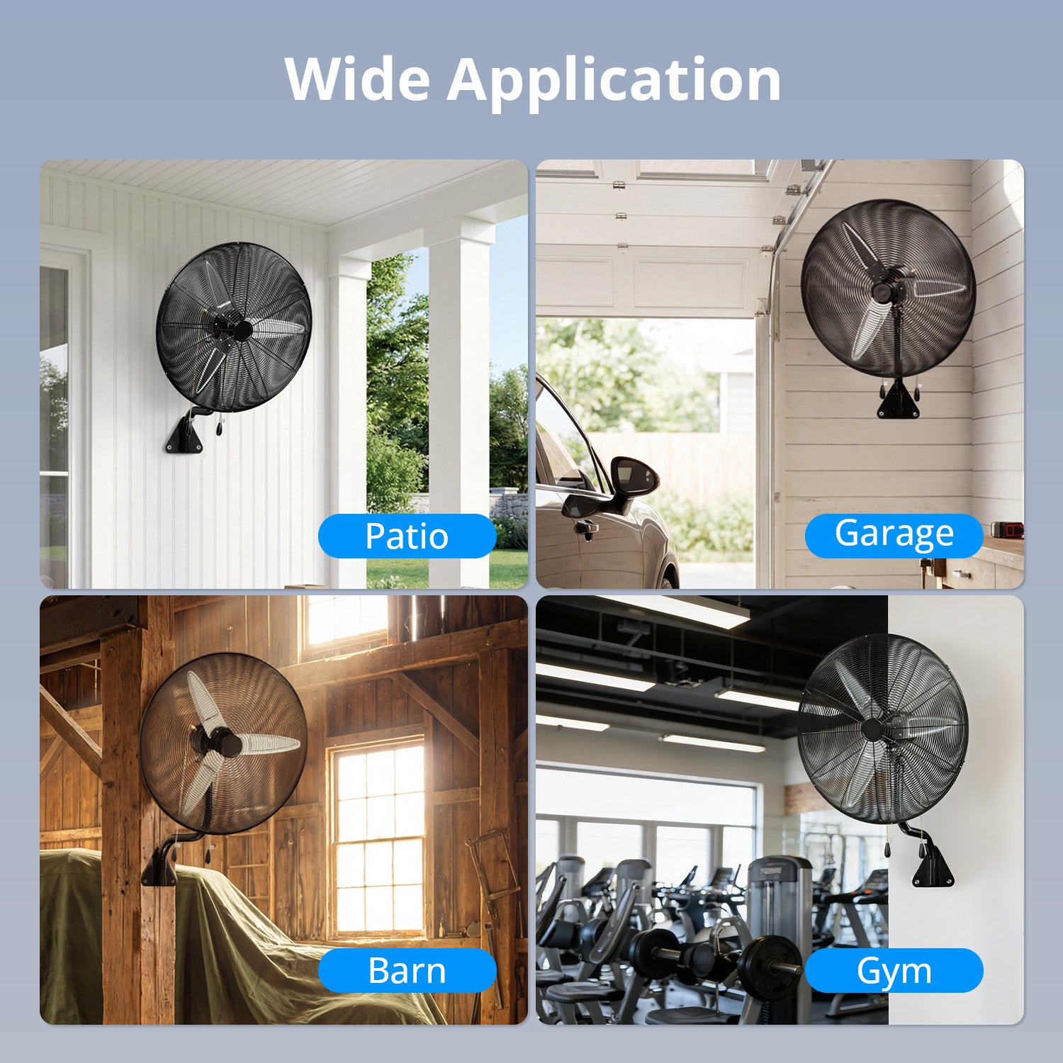 KEGIAN 26 Inch Wall Mount Fan, 9200 CFM High Velocity Oscillating Fan with 3 Speeds, Adjustable Tilt, Heavy Duty Industrial Wall Mounted Fan for Garage, Shop, Patio, Porch, Outdoor