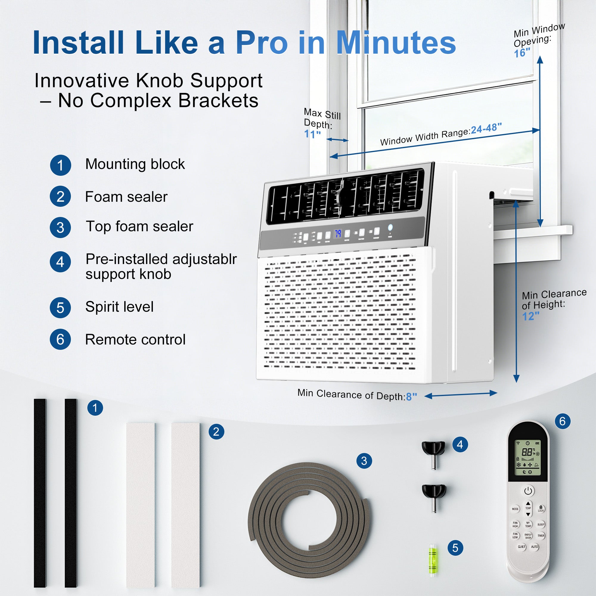 KEGIAN U-Shaped Window Air Conditioner 10,000 BTU, Ultra Quiet Window AC Units Cools up to 450 Sq. Ft, 6 Modes, 24H Timer, Remote, Energy Saver, Easy Install for Bedroom, Home and Office