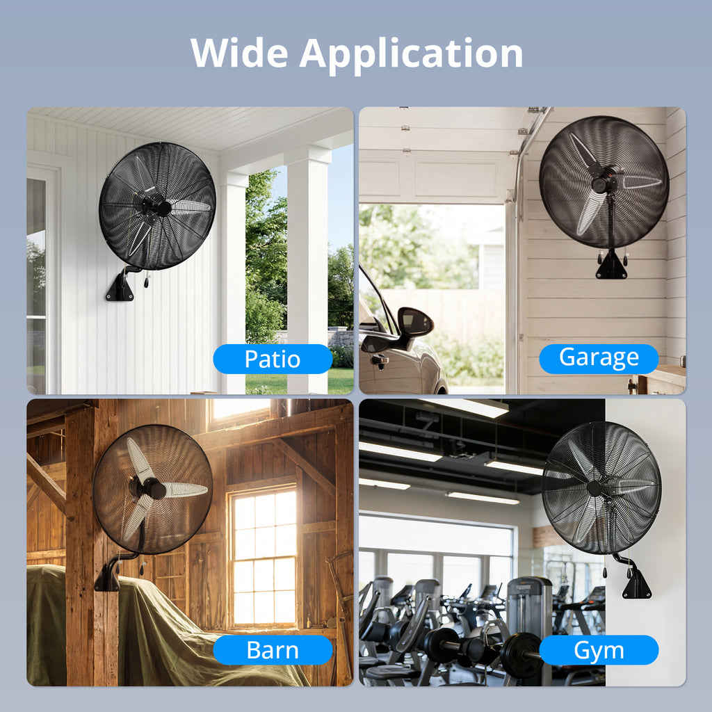KEGIAN 30 Inch Wall Mount Fan, 11200 CFM High Velocity Oscillating Fan with 3 Speeds, Adjustable Tilt, Heavy Duty Industrial Wall Mounted Fan for Garage, Shop, Patio, Porch, Outdoor