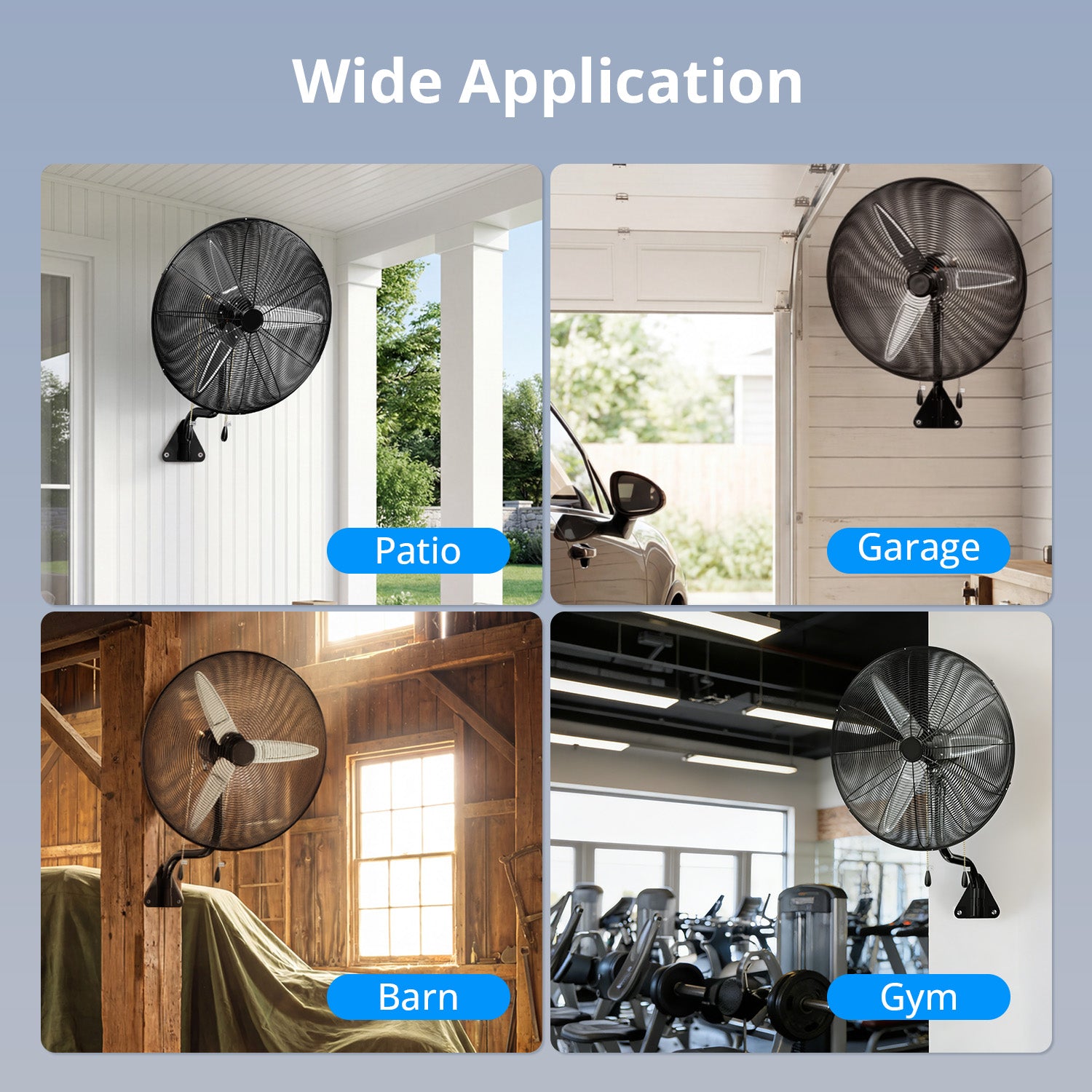 KEGIAN 30 Inch Wall Mount Fan, 11200 CFM High Velocity Oscillating Fan with 3 Speeds, Adjustable Tilt, Heavy Duty Industrial Wall Mounted Fan for Garage, Shop, Patio, Porch, Outdoor