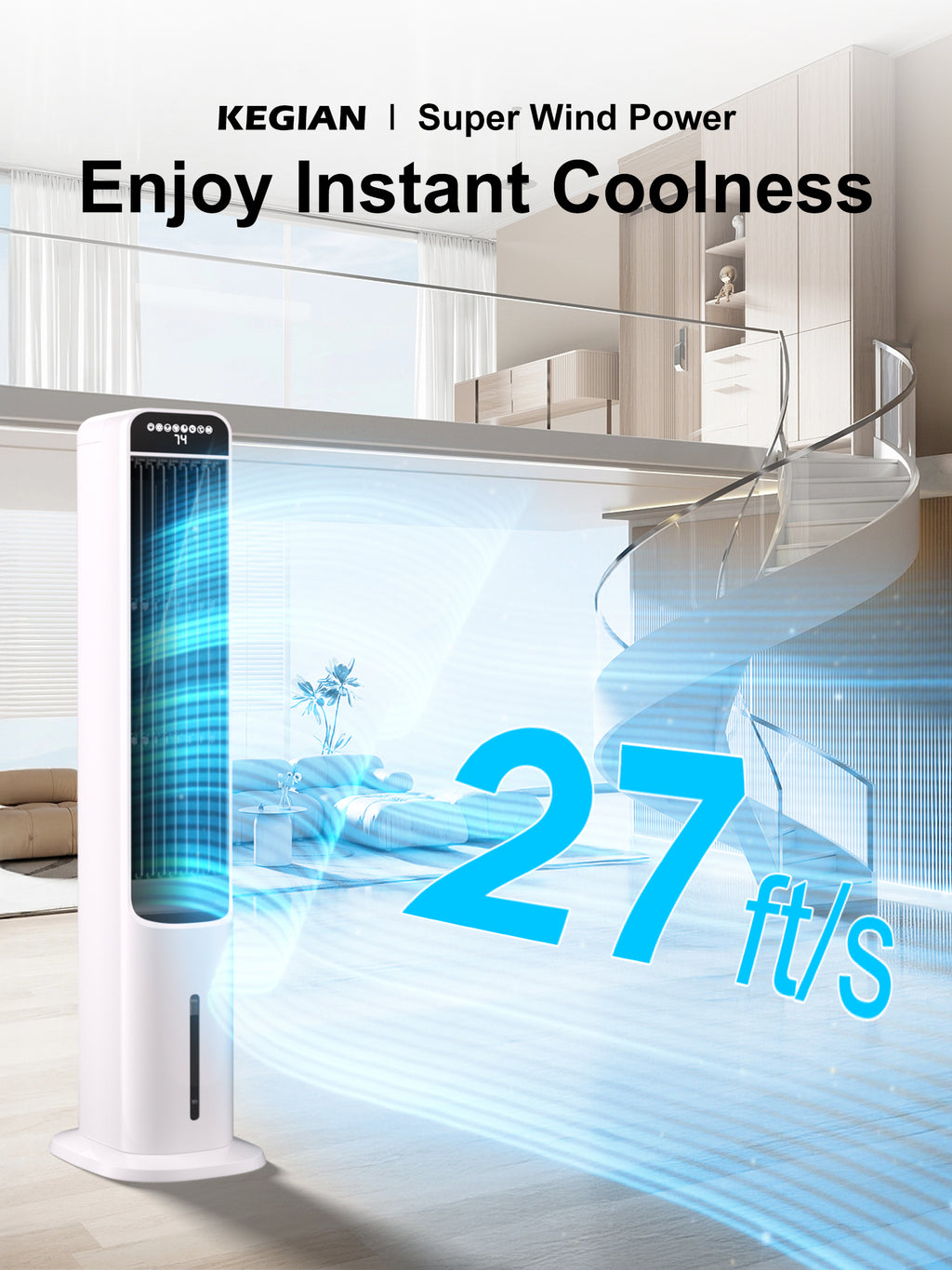 KEGIAN Windowless Portable Air Conditioners, 41" Cooling Fans that Blow Cold Air, Evaporative Air Cooler with 4Modes & 3Speeds, 12H Timer, Remote, 120° Oscillation, Tower Swamp Cooler for Bedroom