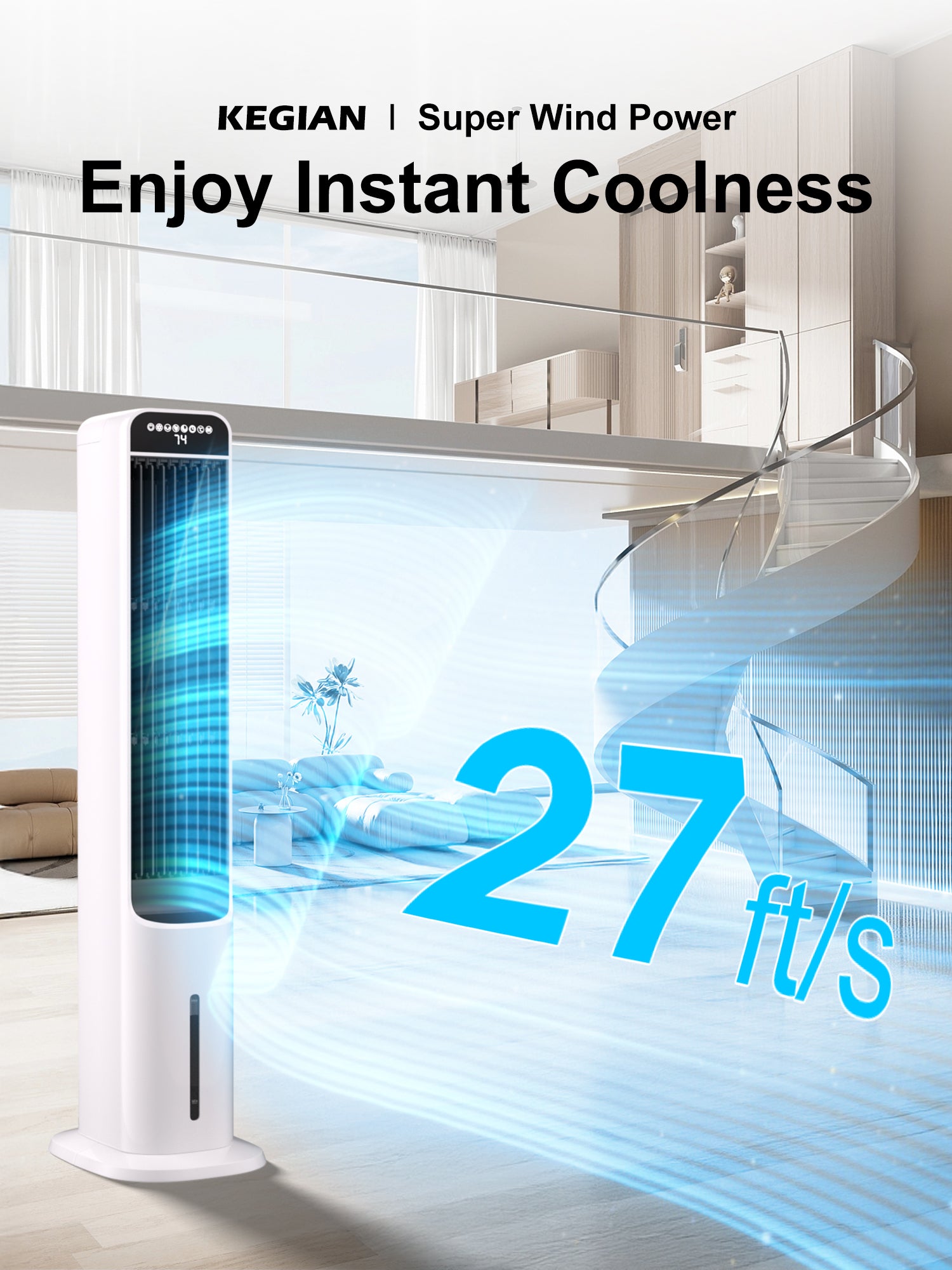 KEGIAN Windowless Portable Air Conditioners, 41" Cooling Fans that Blow Cold Air, Evaporative Air Cooler with 4Modes & 3Speeds, 12H Timer, Remote, 120° Oscillation, Tower Swamp Cooler for Bedroom