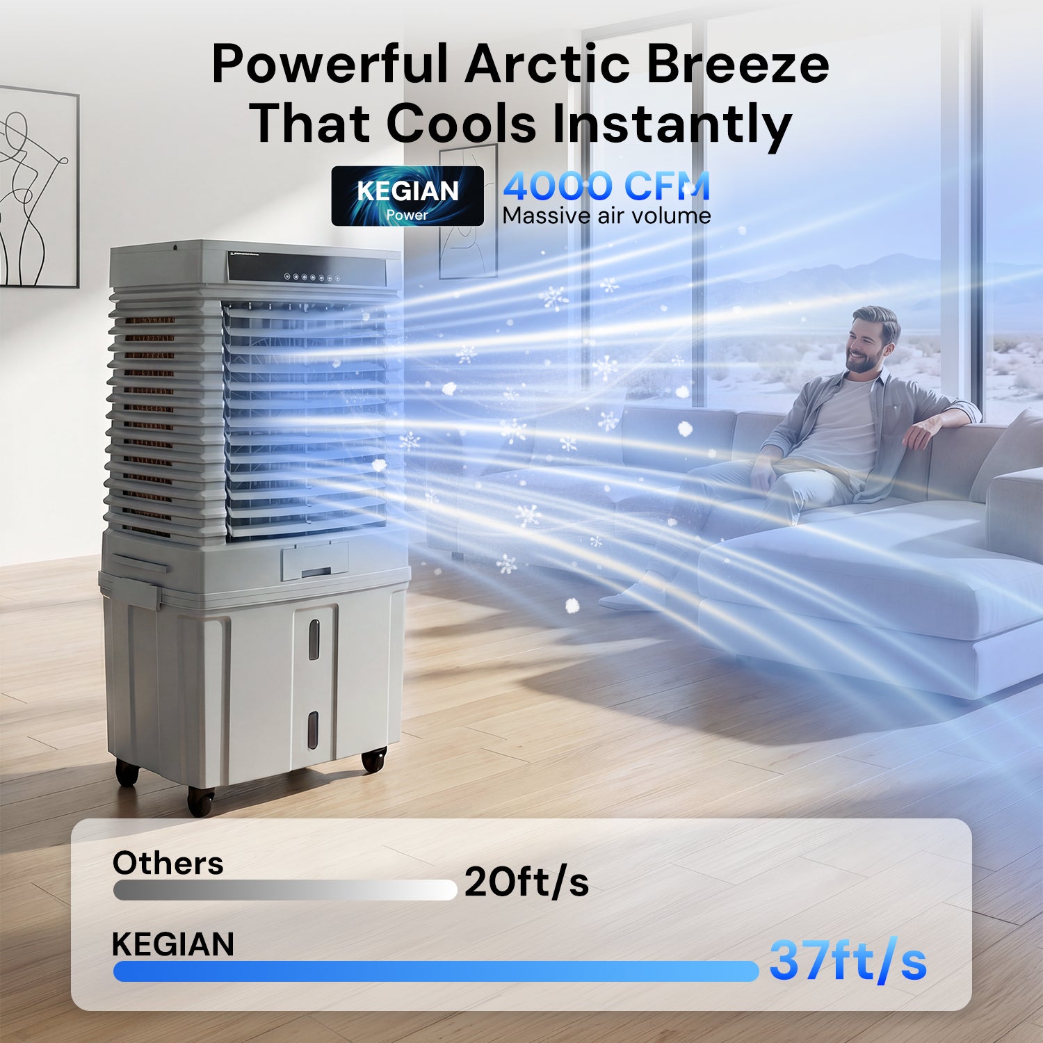 KEGIAN Swamp Cooler, 41" Evaporative Air Cooler w/ 13.5Gal Detachable Tank,120° Oscillation, 12H Timer, Remote, Energy Efficient Windowless Portable Air Conditioner, Cooling Fan for Indoor/Outdoor Use