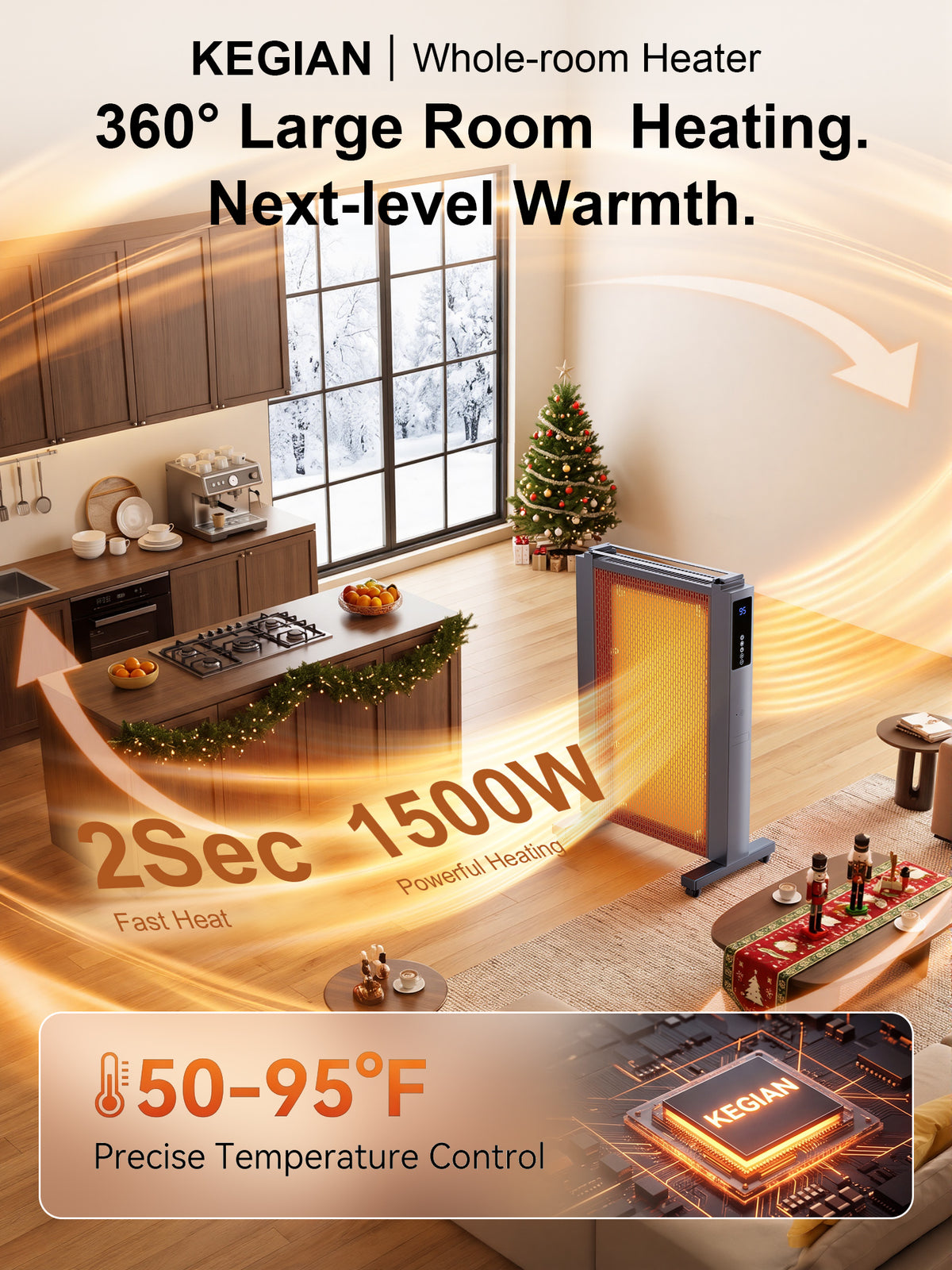 35'' Electric Convection Space Heater for Large Room, 1500W Fast Heating Indoor Use, ECO,12H Timer, Tip-over & Overheat Protection, Child Lock, Humidifier Box, Towel Rack Handle & Wheels