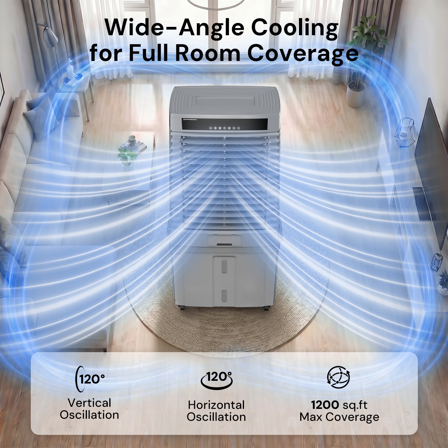 KEGIAN Swamp Cooler, 41" Evaporative Air Cooler w/ 13.5Gal Detachable Tank,120° Oscillation, 12H Timer, Remote, Energy Efficient Windowless Portable Air Conditioner, Cooling Fan for Indoor/Outdoor Use