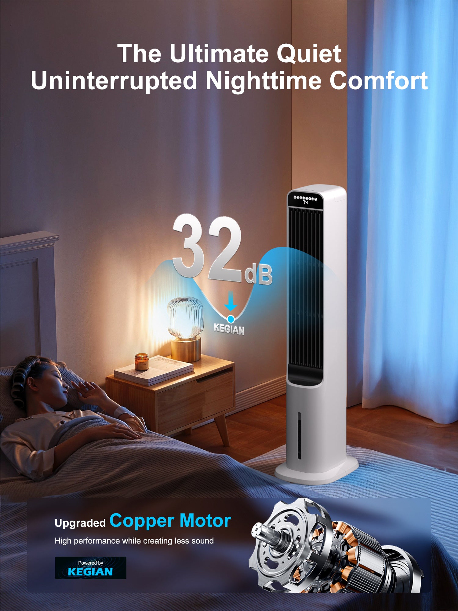 KEGIAN Windowless Portable Air Conditioners, 41" Cooling Fans that Blow Cold Air, Evaporative Air Cooler with 4Modes & 3Speeds, 12H Timer, Remote, 120° Oscillation, Tower Swamp Cooler for Bedroom