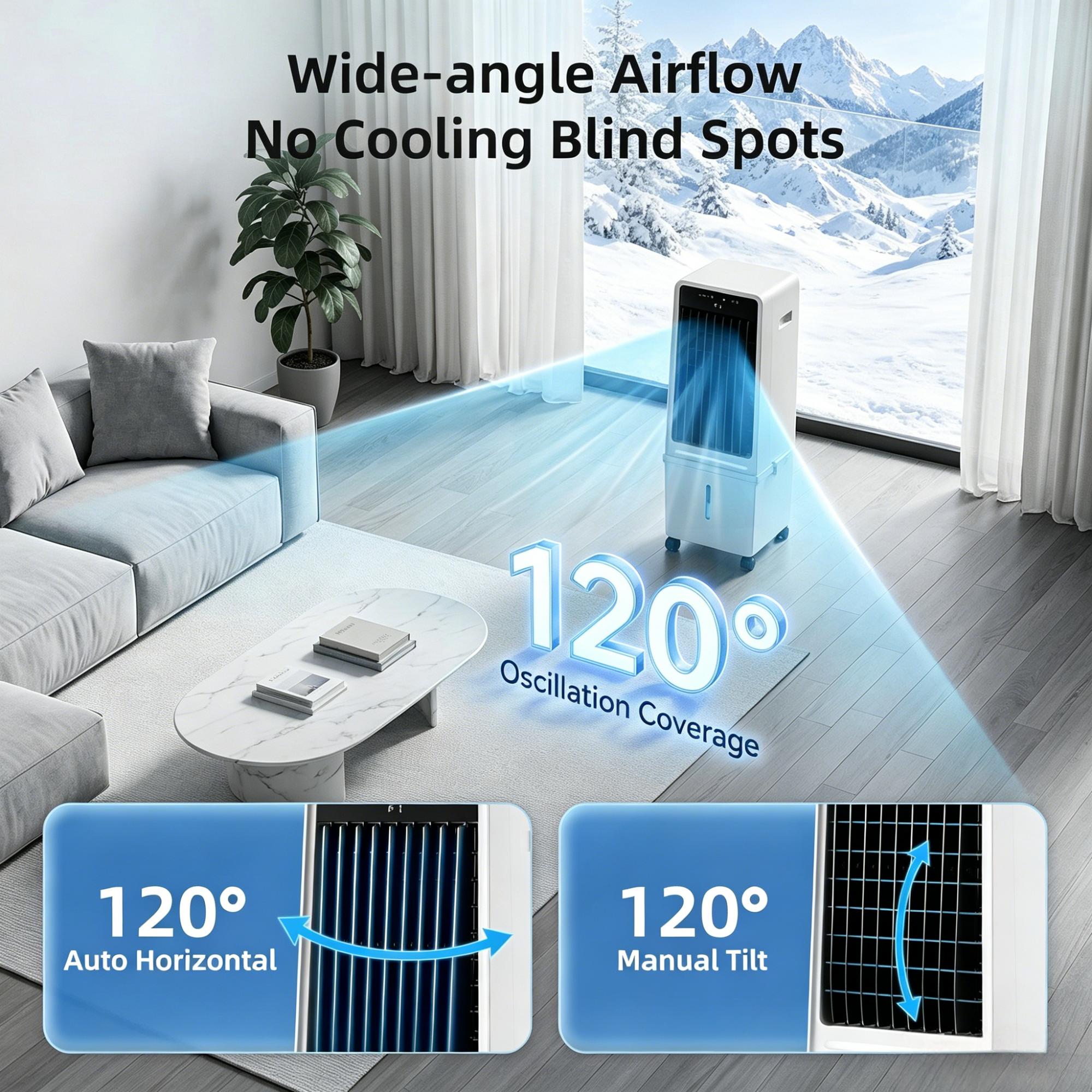 KEGIAN 1800CFM Windowless Air Conditioners, Swamp Cooler Air Conditioner with 4.2 Gal Detachable Water Tank, Ambient Light, 3Speeds & 4Modes, 12H Timer,120° Oscillation, Portable AC for Room Bedroom