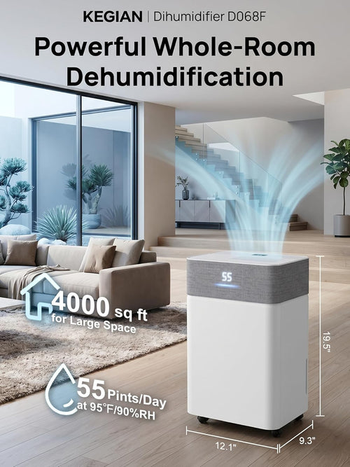 Dehumidifier for Basement, 55 Pint/Day, 4000 Sq.Ft for Whole Home/Large Room, Smart APP Control, Drain Hose, Auto Shut Off, Quiet Compressor Dehumidifier for Bedroom, Bathroom, Garage, w/Wifi