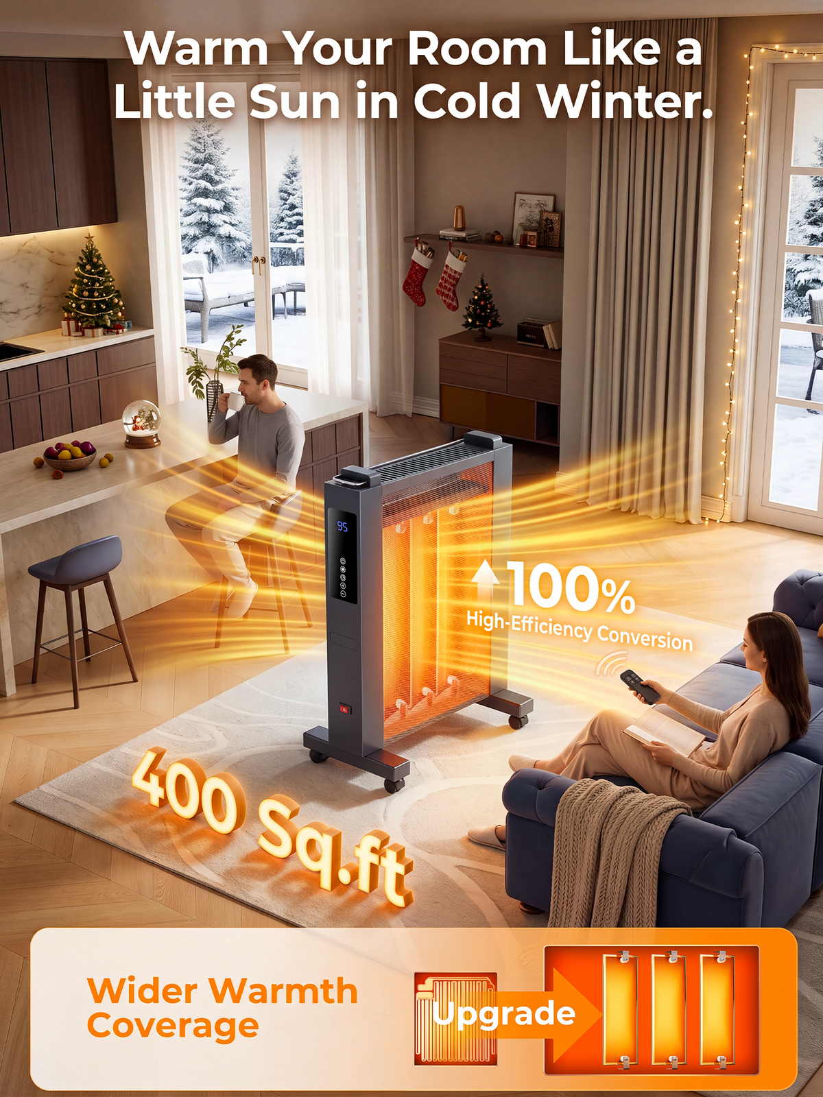 1500W Space Heaters for Indoor Use, 23‘’ Portable Mica Infrared Heater for Large Room with Thermostat, Energy Efficient, Auto-Off, Child Lock, Timer, Remote, Quiet Whole Room Heater for Bedroom Office