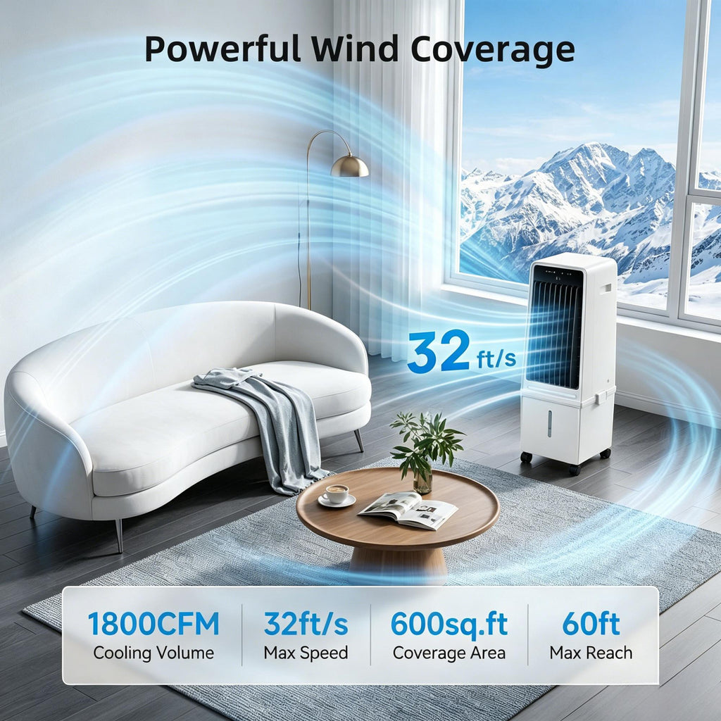 KEGIAN 1800CFM Windowless Air Conditioners, Swamp Cooler Air Conditioner with 4.2 Gal Detachable Water Tank, Ambient Light, 3Speeds & 4Modes, 12H Timer,120° Oscillation, Portable AC for Room Bedroom