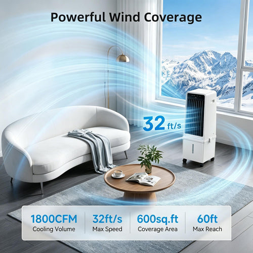 KEGIAN 1800CFM Windowless Air Conditioners, Swamp Cooler Air Conditioner with 4.2 Gal Detachable Water Tank, Ambient Light, 3Speeds & 4Modes, 12H Timer,120° Oscillation, Portable AC for Room Bedroom