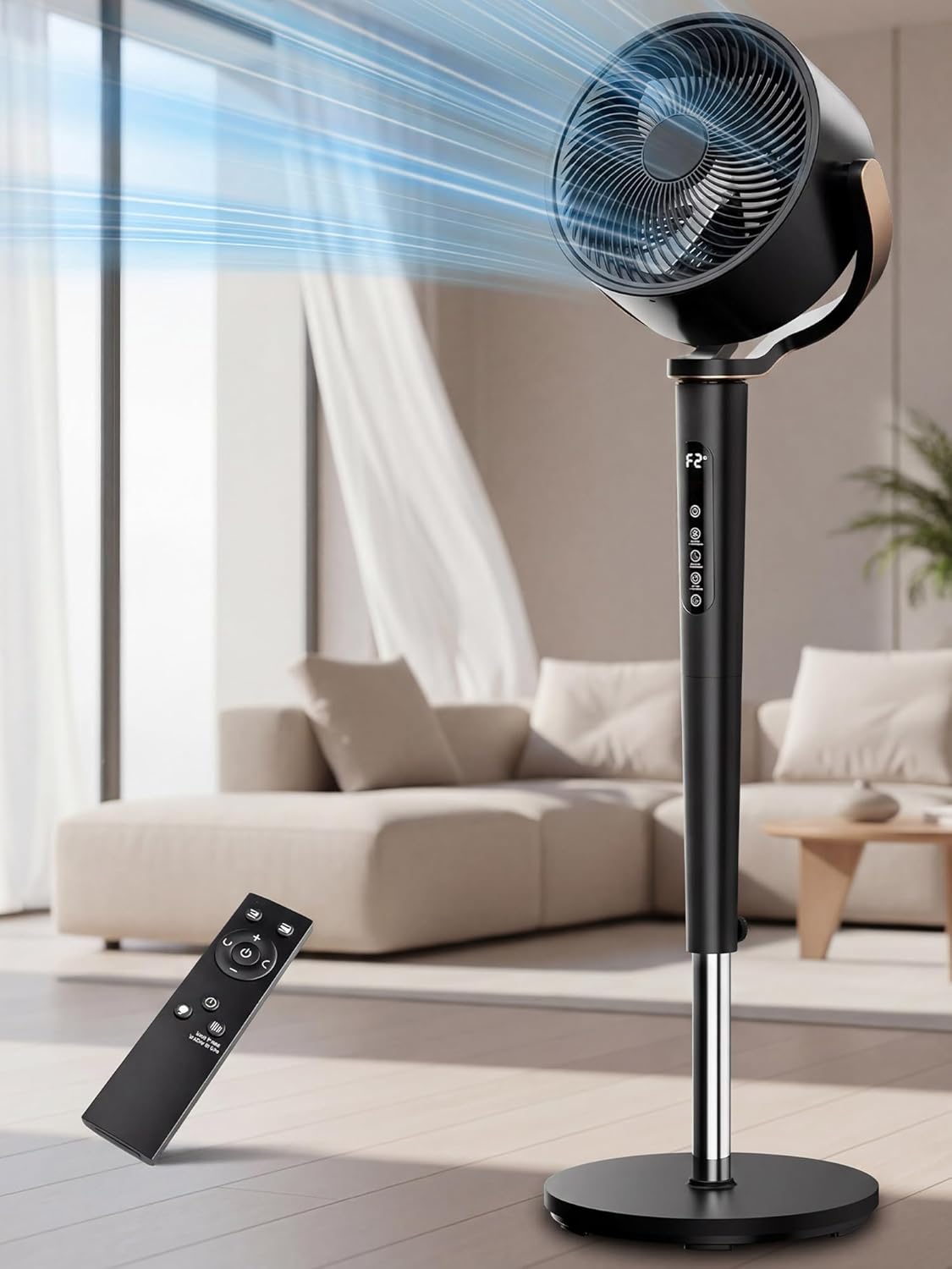 KEGIAN Smart Fan for Bedroom, 120° +120° 3D Oscillating Fan, 120ft Quiet Pedestal Fan with Remote/Ambient Light/Timer, Standing Fan with 16 Speeds, 4 Modes, 20dB, 38-46" Floor Fan for Room