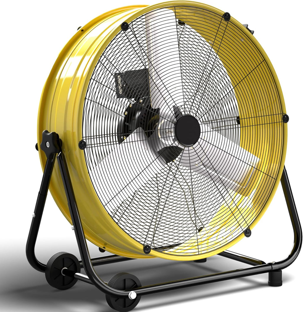 36" Industrial Drum Fan, 21800 CFM High Velocity Floor Fan, Heavy Duty, 3-Speed, 360° Fully Adjustable Tilt, Portable Wheels & Handle for Commercial, Warehouse, Garage, Workshop, Gym-ETL Certified