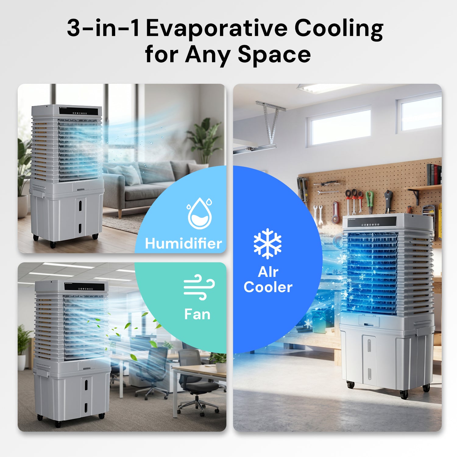 KEGIAN Swamp Cooler, 41" Evaporative Air Cooler w/ 13.5Gal Detachable Tank,120° Oscillation, 12H Timer, Remote, Energy Efficient Windowless Portable Air Conditioner, Cooling Fan for Indoor/Outdoor Use