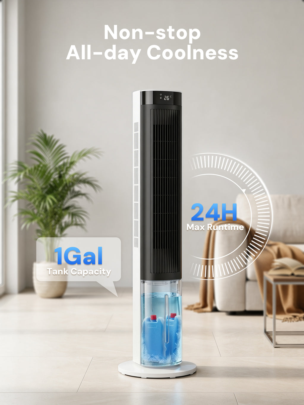 KEGIAN Windowless Portable Air Conditioner, 41" Cooling Fans that Blow Cold Air, Evaporative Air Cooler w/ 4Modes & 3Speeds, 24H Timer, Remote, 20dB Queit Swamp Cooler for Bedroom, Indoor Use