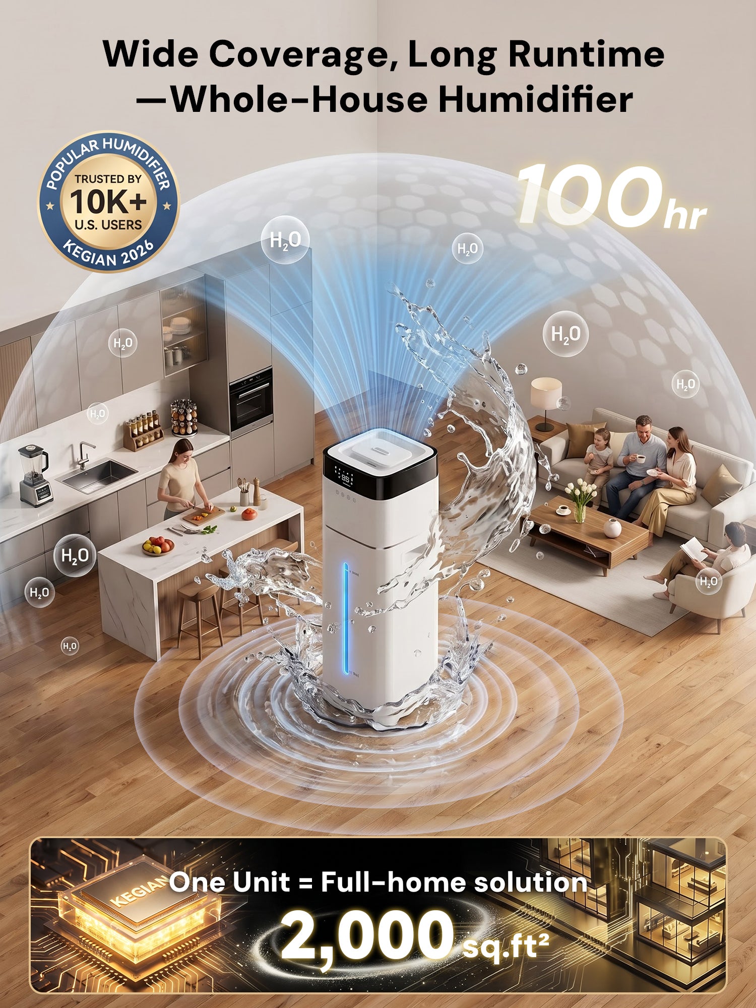 Upgraded Humidifier Cool Mist 16L/4.2Gal for Large Room & Whole House, Covers 2000 sq ft, Ultrasonic with 3 Mist Levels, Water Filter, Top Fill, Auto Humidity Control, Ideal for Bedroom Nursery Plant