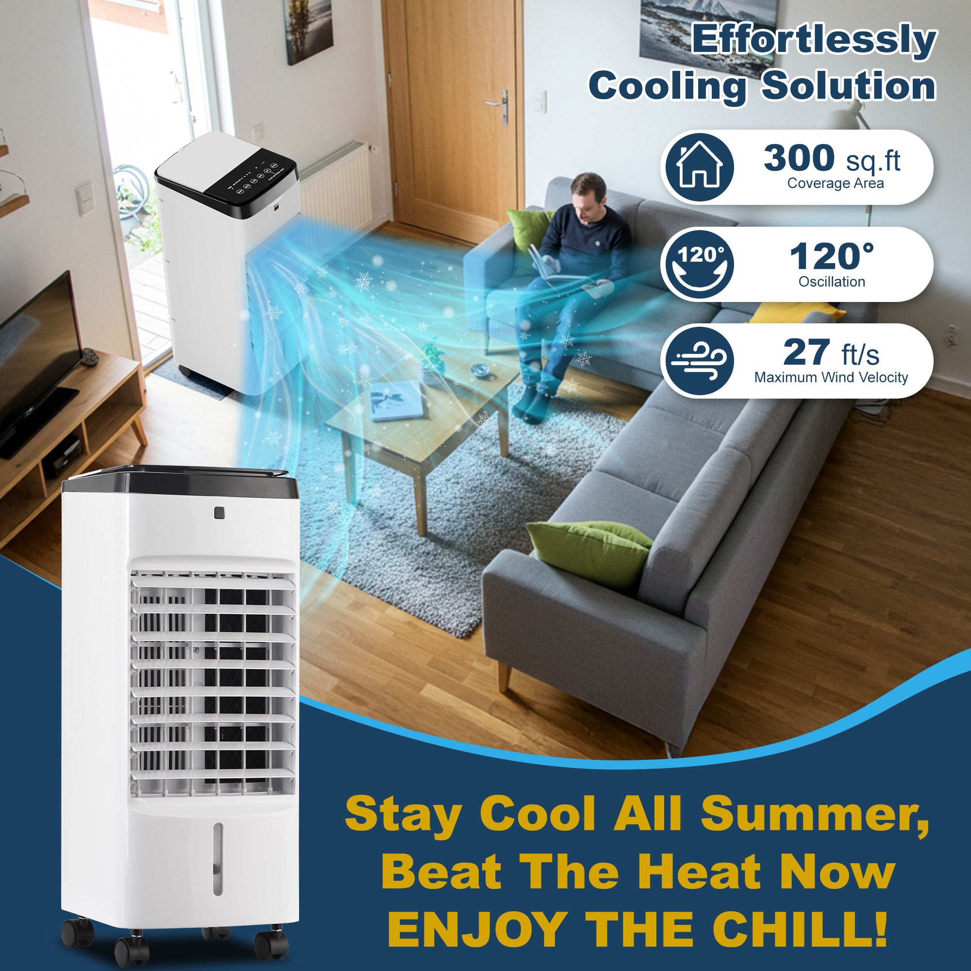 KEGIAN Swamp Cooler, Windowless Portable Air Conditioners with Remote, 120° Oscillation, 4 Modes & 3 Speeds, 12H Timer, 3-in-1 Evaporative Air Cooler, Cooling Fans for Bedroom, Home, Office