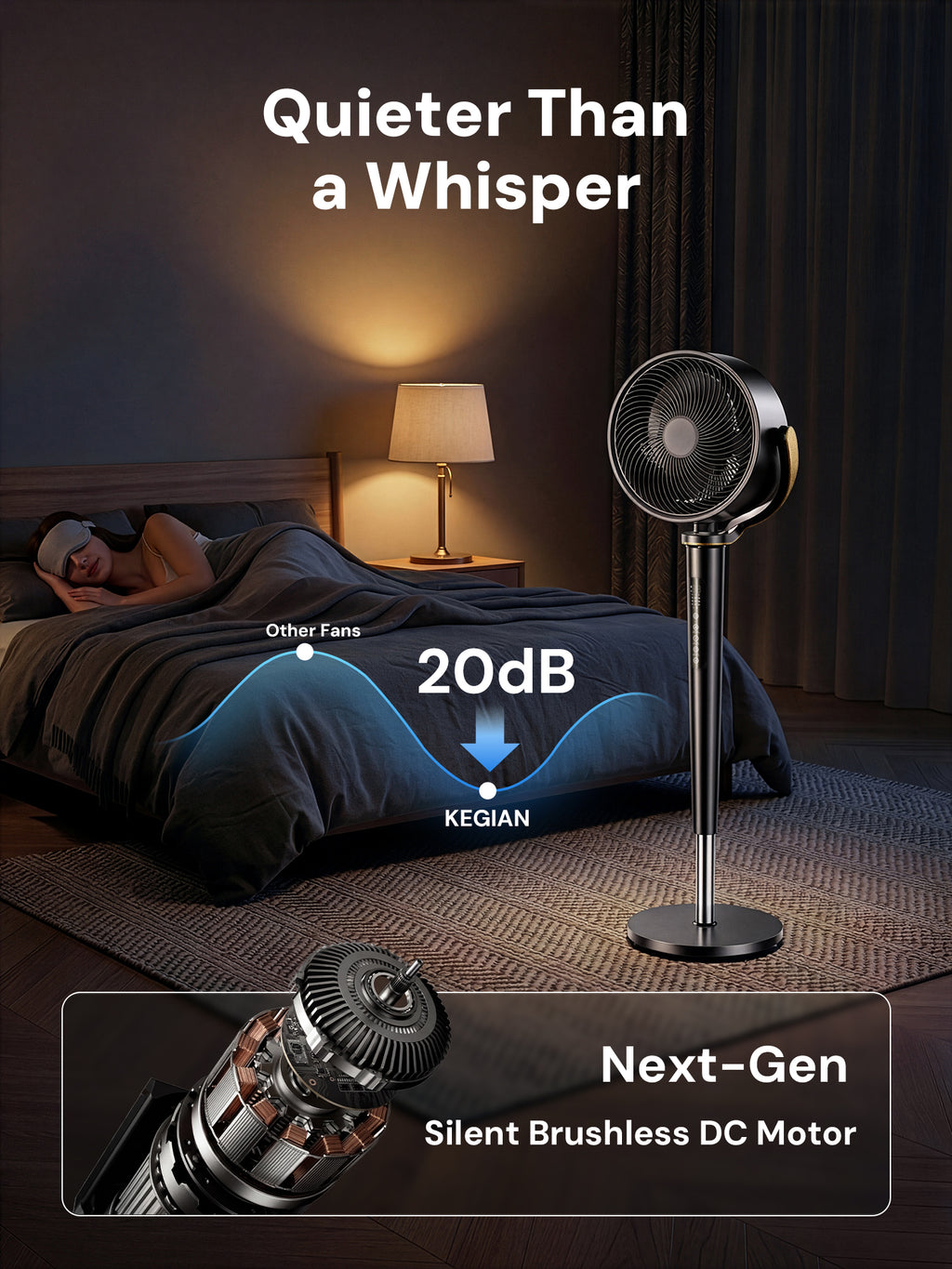 KEGIAN Fan for Bedroom, 20dB Quiet Pedestal Fan with 120ft Airflow, Remote, 12H Timer, 16 Speeds & 4 Modes, 120° Oscillating Standing Fan, 38-46" High Velocity Floor Fan for Home, Office, Indoor Use