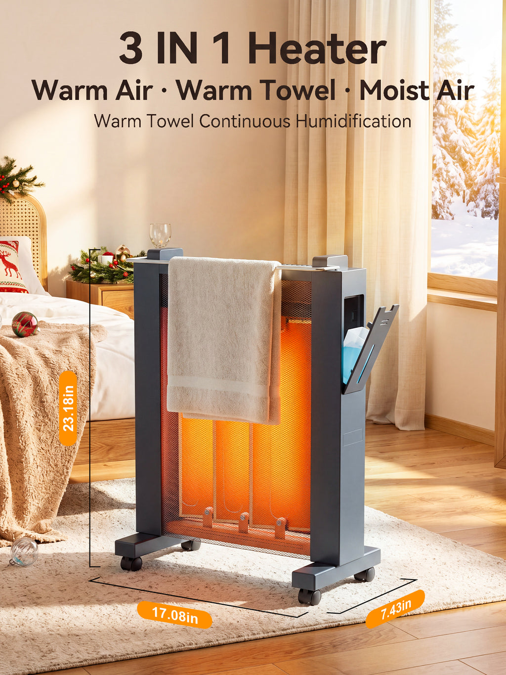 1500W Space Heaters for Indoor Use, 23‘’ Portable Mica Infrared Heater for Large Room with Thermostat, Energy Efficient, Auto-Off, Child Lock, Timer, Remote, Quiet Whole Room Heater for Bedroom Office