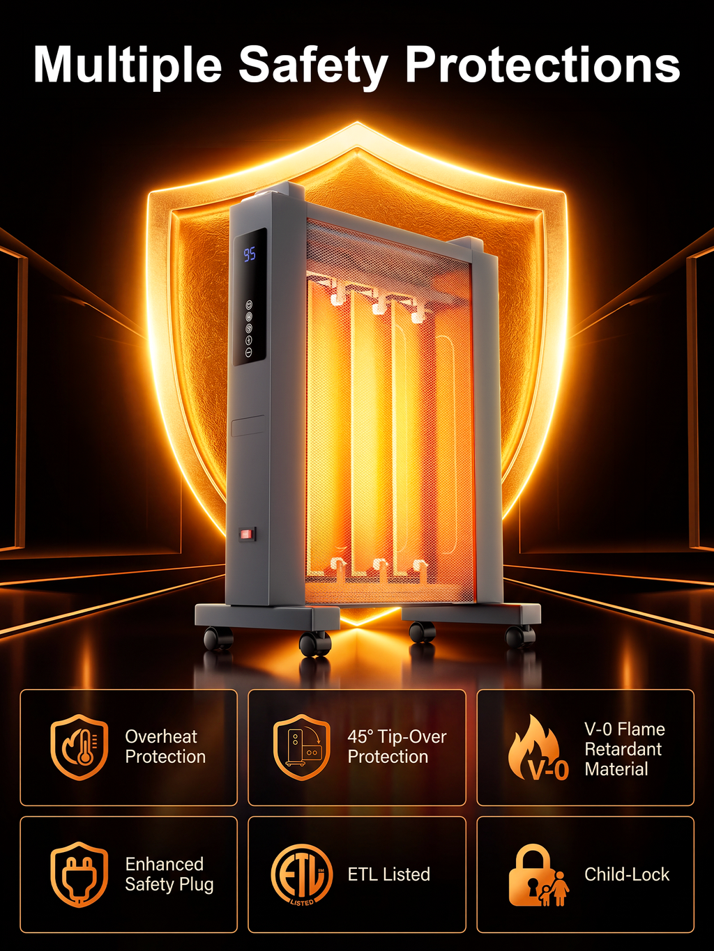 1500W Space Heaters for Indoor Use, 23‘’ Portable Mica Infrared Heater for Large Room with Thermostat, Energy Efficient, Auto-Off, Child Lock, Timer, Remote, Quiet Whole Room Heater for Bedroom Office