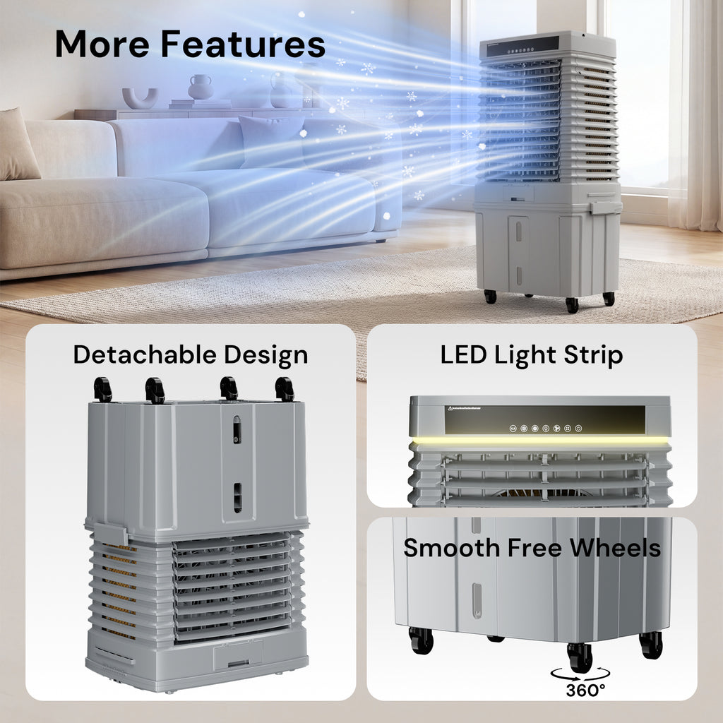 KEGIAN Swamp Cooler, 41" Evaporative Air Cooler w/ 13.5Gal Detachable Tank,120° Oscillation, 12H Timer, Remote, Energy Efficient Windowless Portable Air Conditioner, Cooling Fan for Indoor/Outdoor Use
