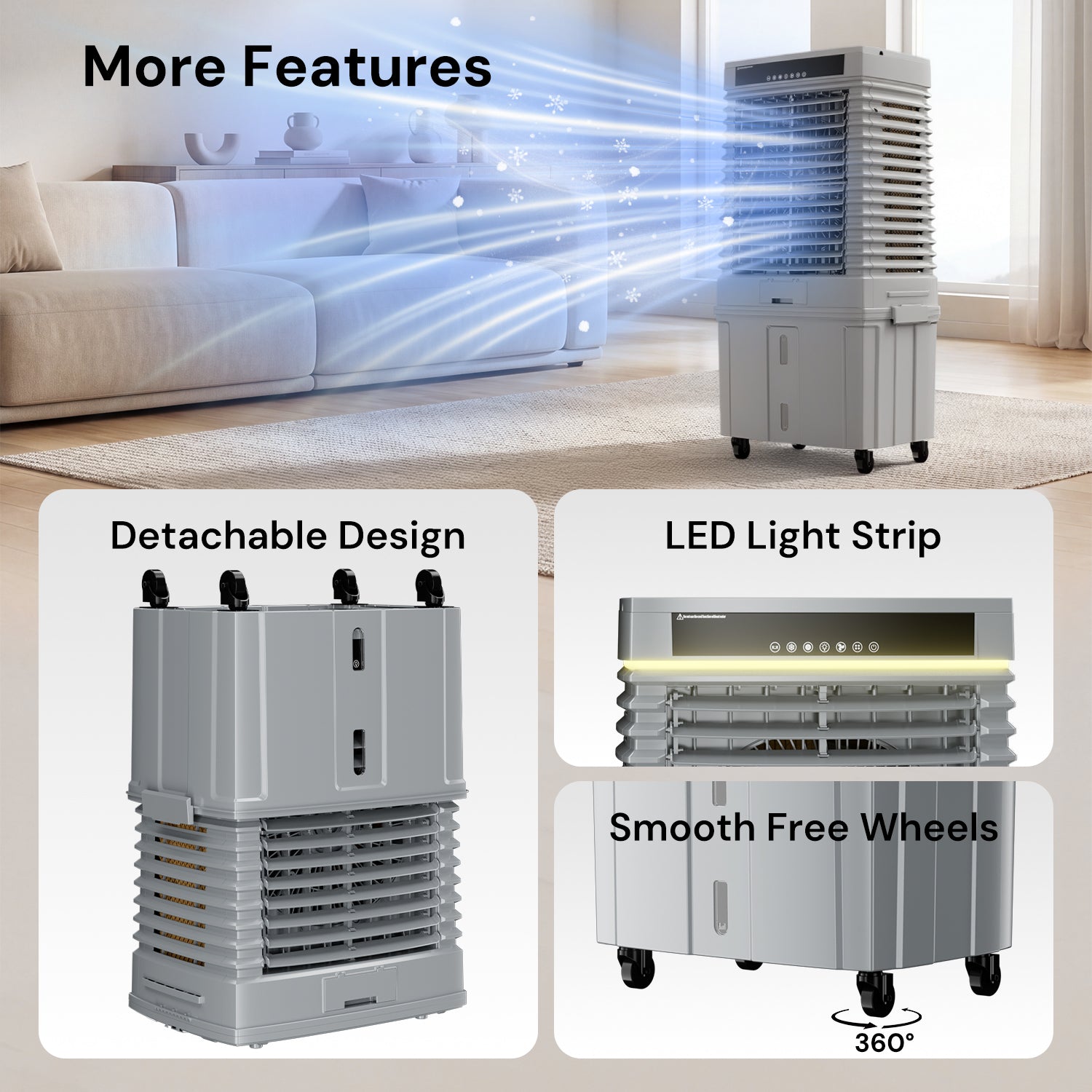 KEGIAN Swamp Cooler, 41" Evaporative Air Cooler w/ 13.5Gal Detachable Tank,120° Oscillation, 12H Timer, Remote, Energy Efficient Windowless Portable Air Conditioner, Cooling Fan for Indoor/Outdoor Use