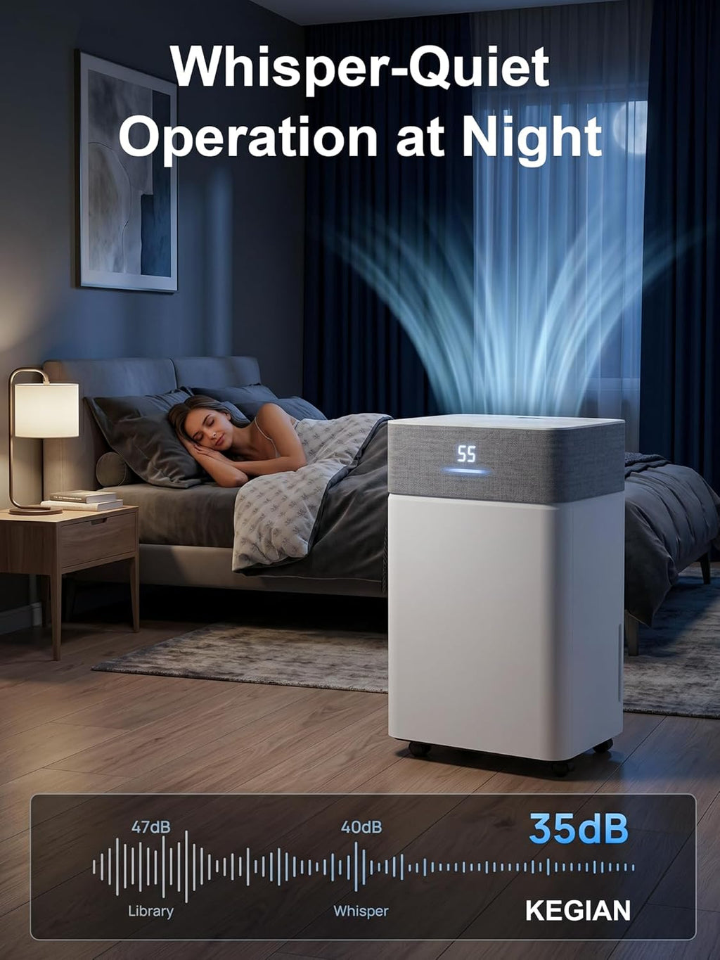 KEGIAN 4000 Sq.Ft Dehumidifier for Basement, 55 Pint Dehumidifiers for Home, Bedroom, Bathroom, Large Room, Portable Energy Star Dehumidifier with Drain Hose, Intelligent Humidistat, Quiet Operation