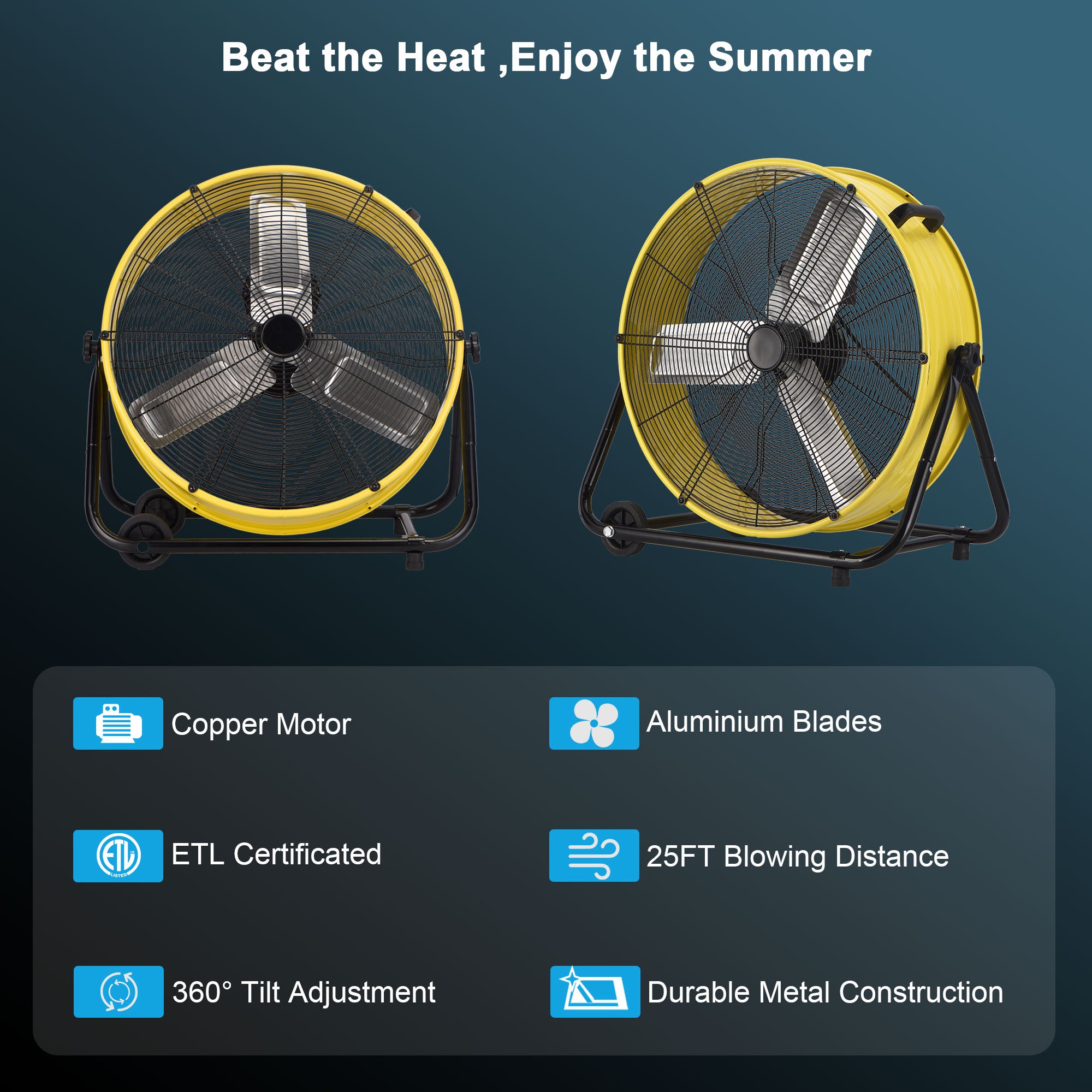 36" Industrial Drum Fan, 21800 CFM High Velocity Floor Fan, Heavy Duty, 3-Speed, 360° Fully Adjustable Tilt, Portable Wheels & Handle for Commercial, Warehouse, Garage, Workshop, Gym-ETL Certified