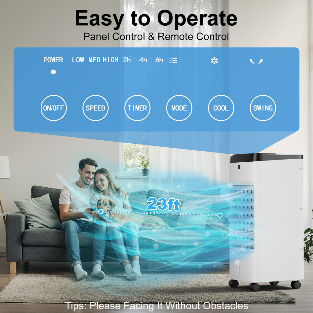KEGIAN Swamp Cooler, Windowless Portable Air Conditioners with Remote, 120° Oscillation, 4 Modes & 3 Speeds, 12H Timer, 3-in-1 Evaporative Air Cooler, Cooling Fans for Bedroom, Home, Office