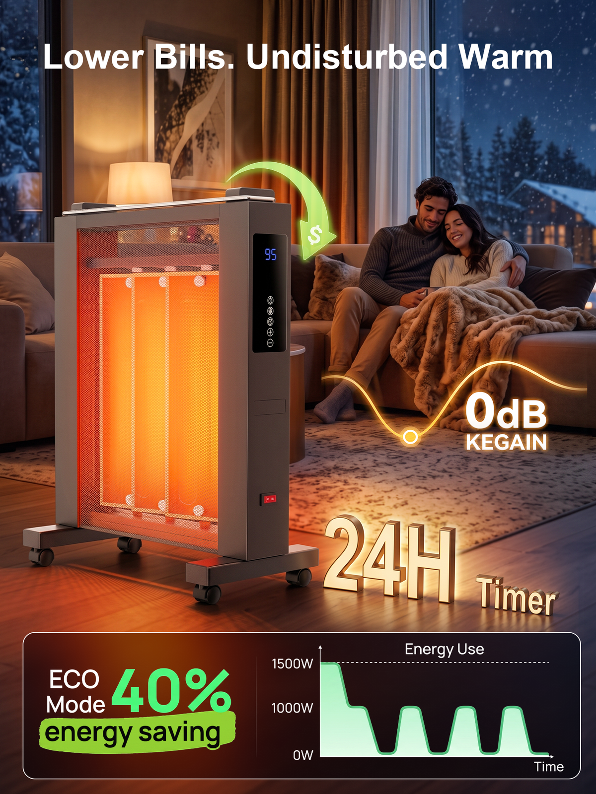 1500W Space Heaters for Indoor Use, 23‘’ Portable Mica Infrared Heater for Large Room with Thermostat, Energy Efficient, Auto-Off, Child Lock, Timer, Remote, Quiet Whole Room Heater for Bedroom Office