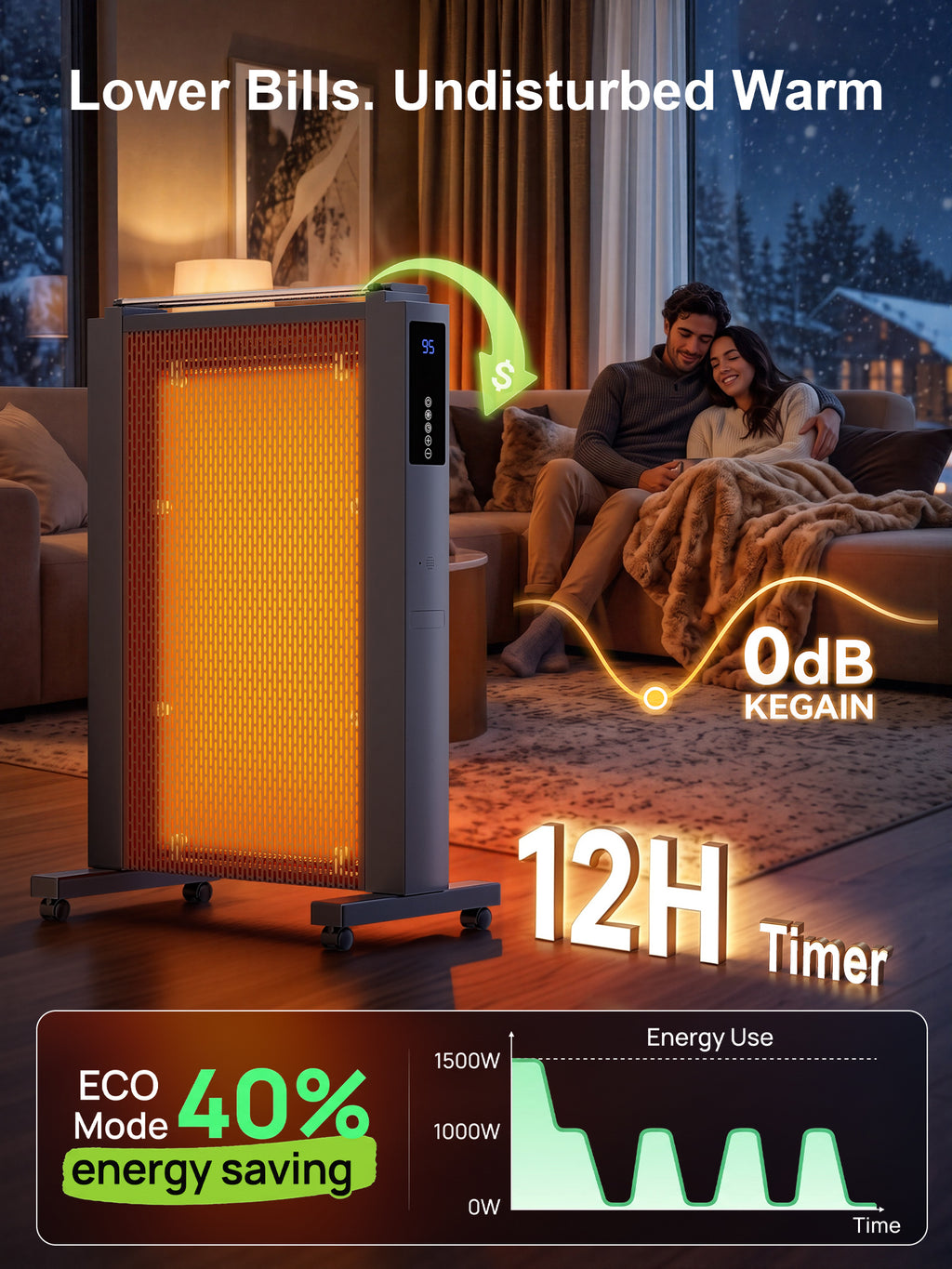 35'' Electric Convection Space Heater for Large Room, 1500W Fast Heating Indoor Use, ECO,12H Timer, Tip-over & Overheat Protection, Child Lock, Humidifier Box, Towel Rack Handle & Wheels