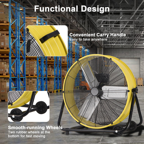 36" Industrial Drum Fan, 21800 CFM High Velocity Floor Fan, Heavy Duty, 3-Speed, 360° Fully Adjustable Tilt, Portable Wheels & Handle for Commercial, Warehouse, Garage, Workshop, Gym-ETL Certified