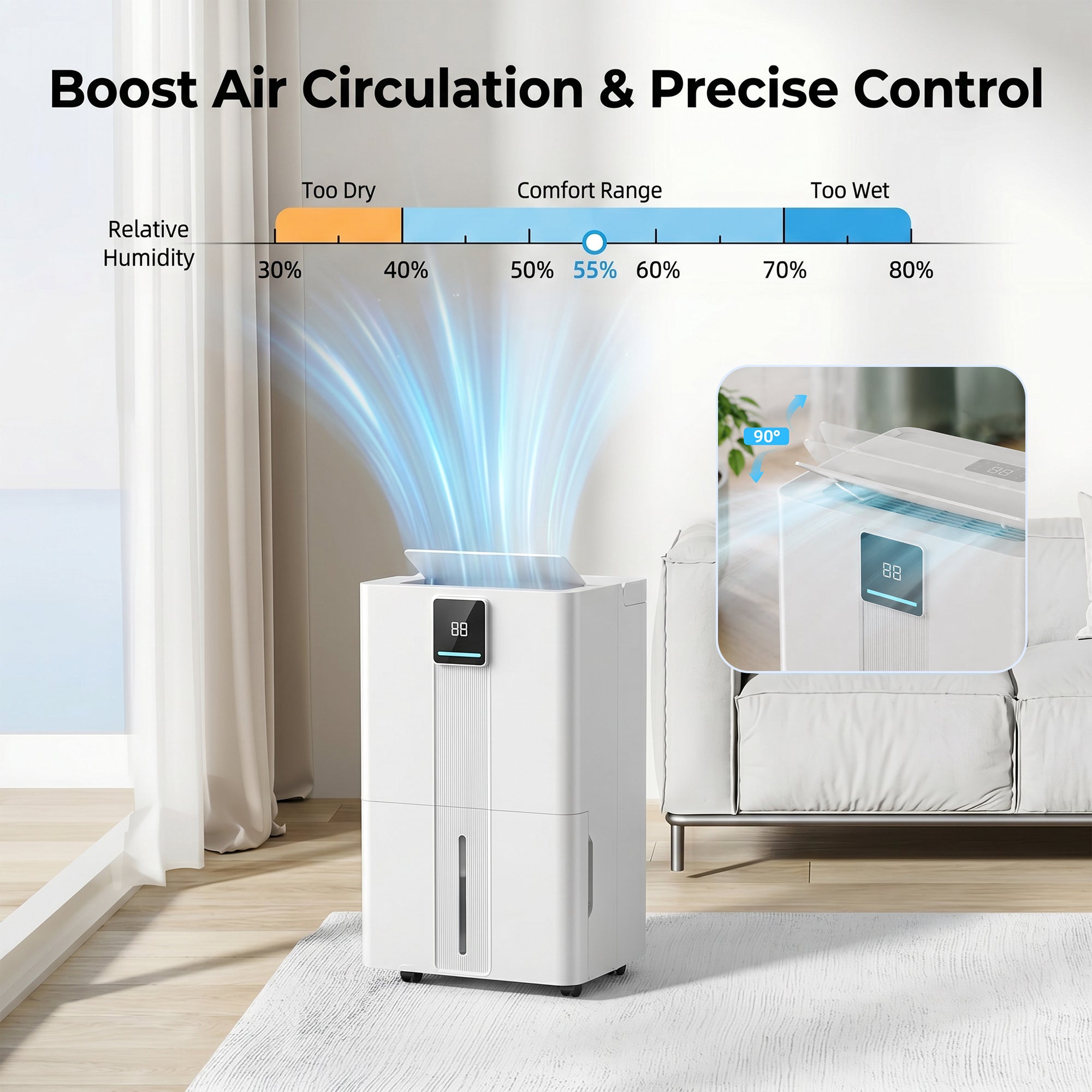 KEGIAN Dehumidifier with Drain Hose, 100 Pint 6000 sq.ft Portable Dehumidifier for Basement, Quiet, Energy Efficient, Smart Humidity Control for Bathroom, Bedroom, Garage, Home