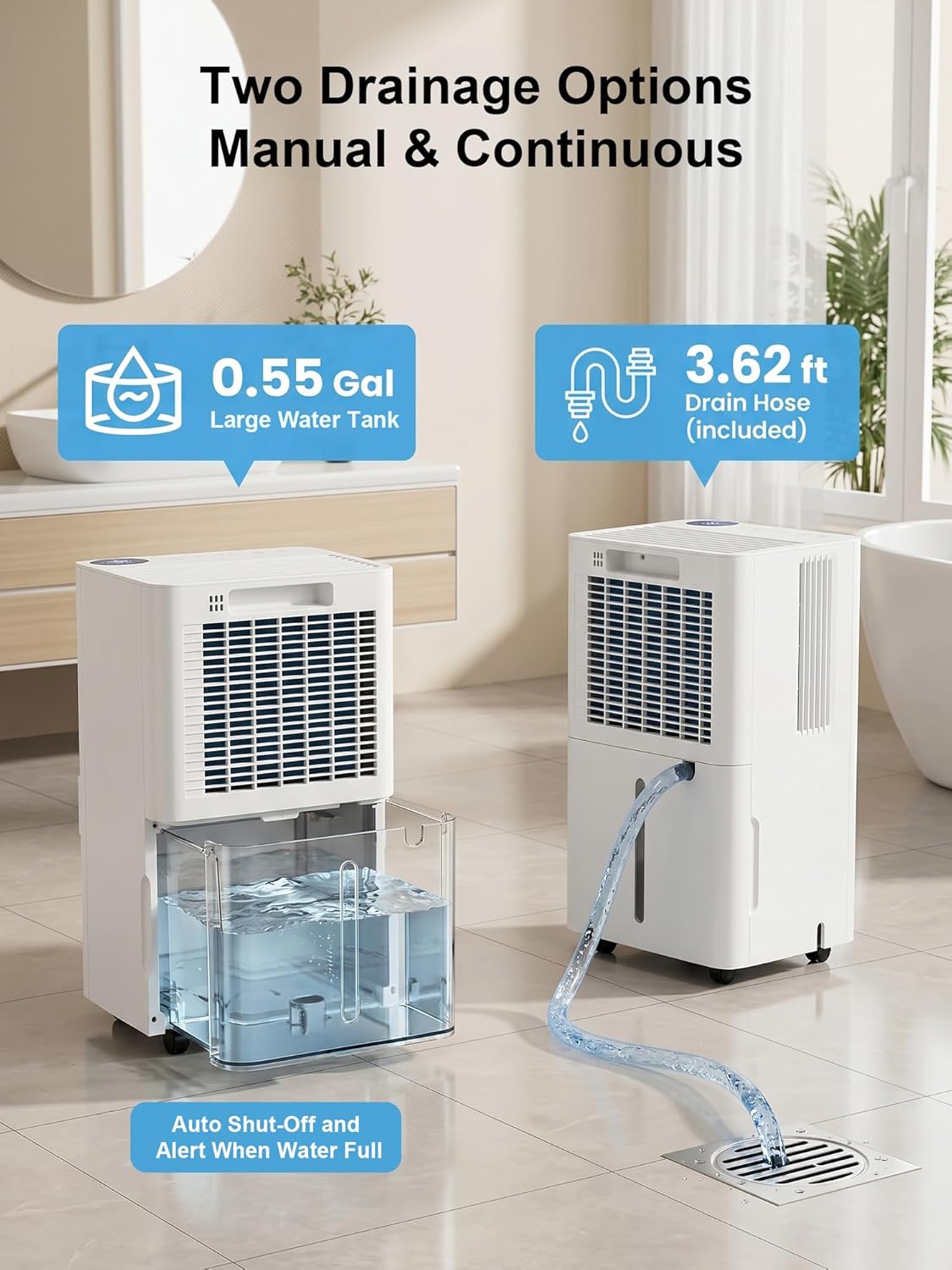 KEGIAN 3000 Sq. ft Dehumidifier for Basement, 38 Pint/D Quiet Dehumidifiers for Home, Bedroom, Bathroom, Portable Dehumidifier with Drain Hose, Energy Star Cert, Intelligent Humidity APP Control