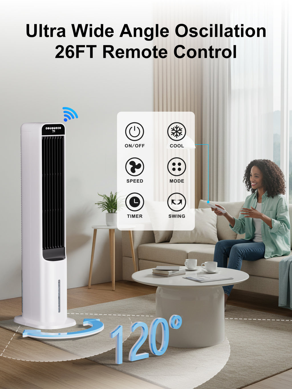 KEGIAN Windowless Portable Air Conditioners, 41" Cooling Fans that Blow Cold Air, Evaporative Air Cooler with 4Modes & 3Speeds, 12H Timer, Remote, 120° Oscillation, Tower Swamp Cooler for Bedroom