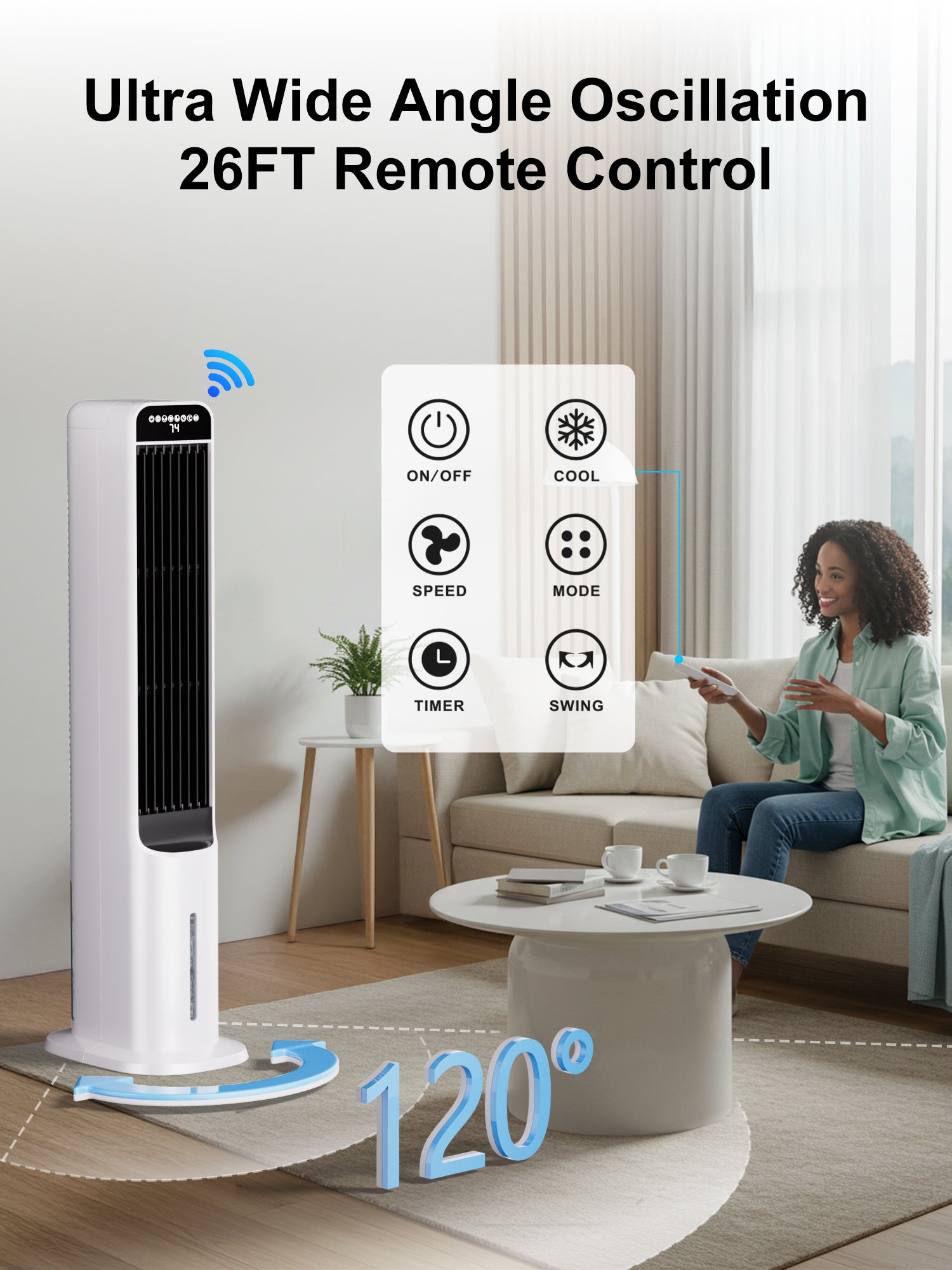 KEGIAN Windowless Portable Air Conditioners, 41" Cooling Fans that Blow Cold Air, Evaporative Air Cooler with 4Modes & 3Speeds, 12H Timer, Remote, 120° Oscillation, Tower Swamp Cooler for Bedroom
