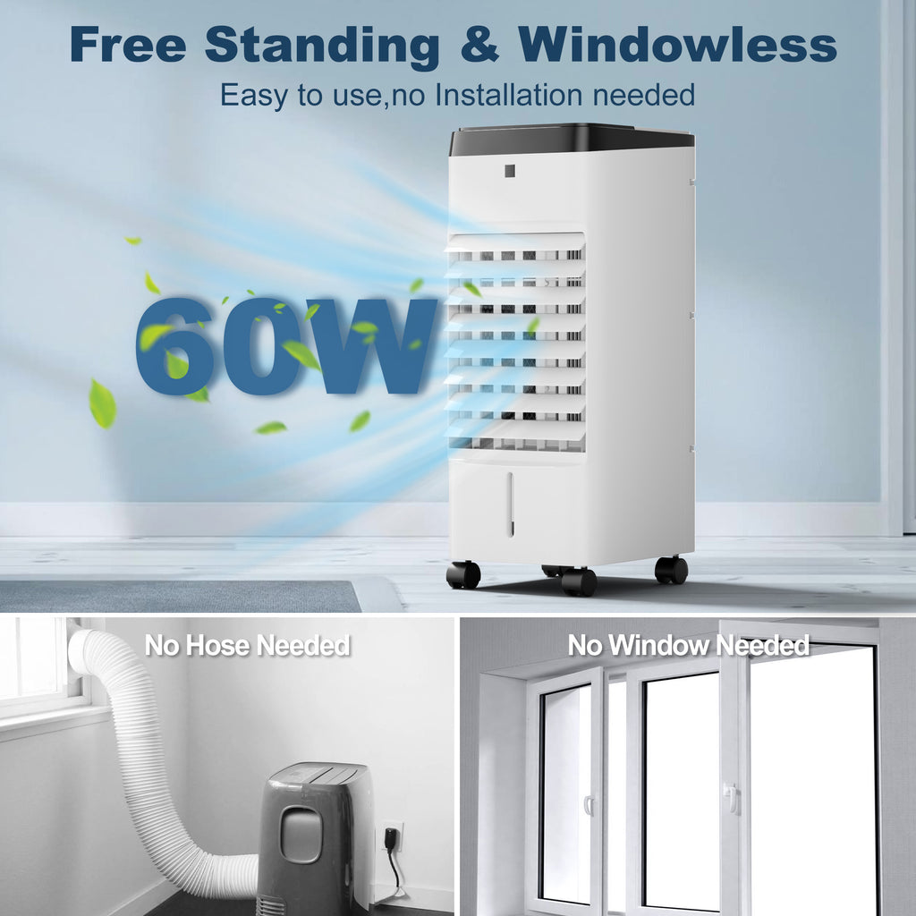 KEGIAN Swamp Cooler, Windowless Portable Air Conditioners with Remote, 120° Oscillation, 4 Modes & 3 Speeds, 12H Timer, 3-in-1 Evaporative Air Cooler, Cooling Fans for Bedroom, Home, Office