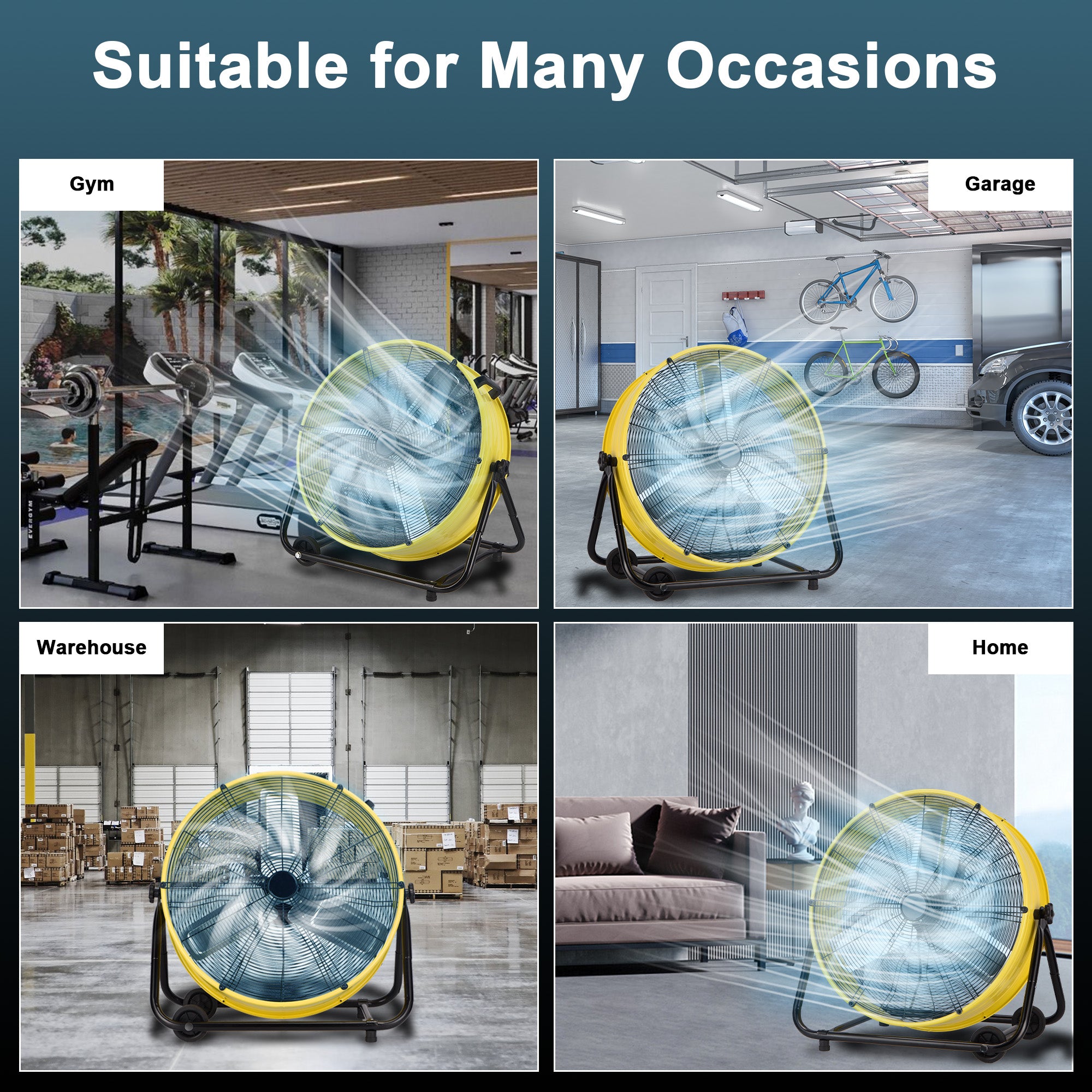 36" Industrial Drum Fan, 21800 CFM High Velocity Floor Fan, Heavy Duty, 3-Speed, 360° Fully Adjustable Tilt, Portable Wheels & Handle for Commercial, Warehouse, Garage, Workshop, Gym-ETL Certified